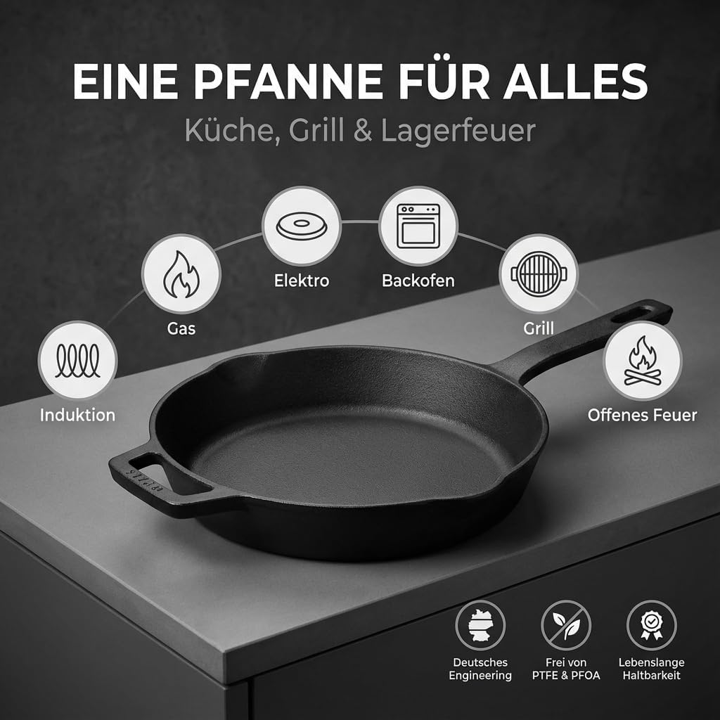 Gusseisenpfanne 28cm robust und widerstandsfähig, 28cm ohne Zubehör