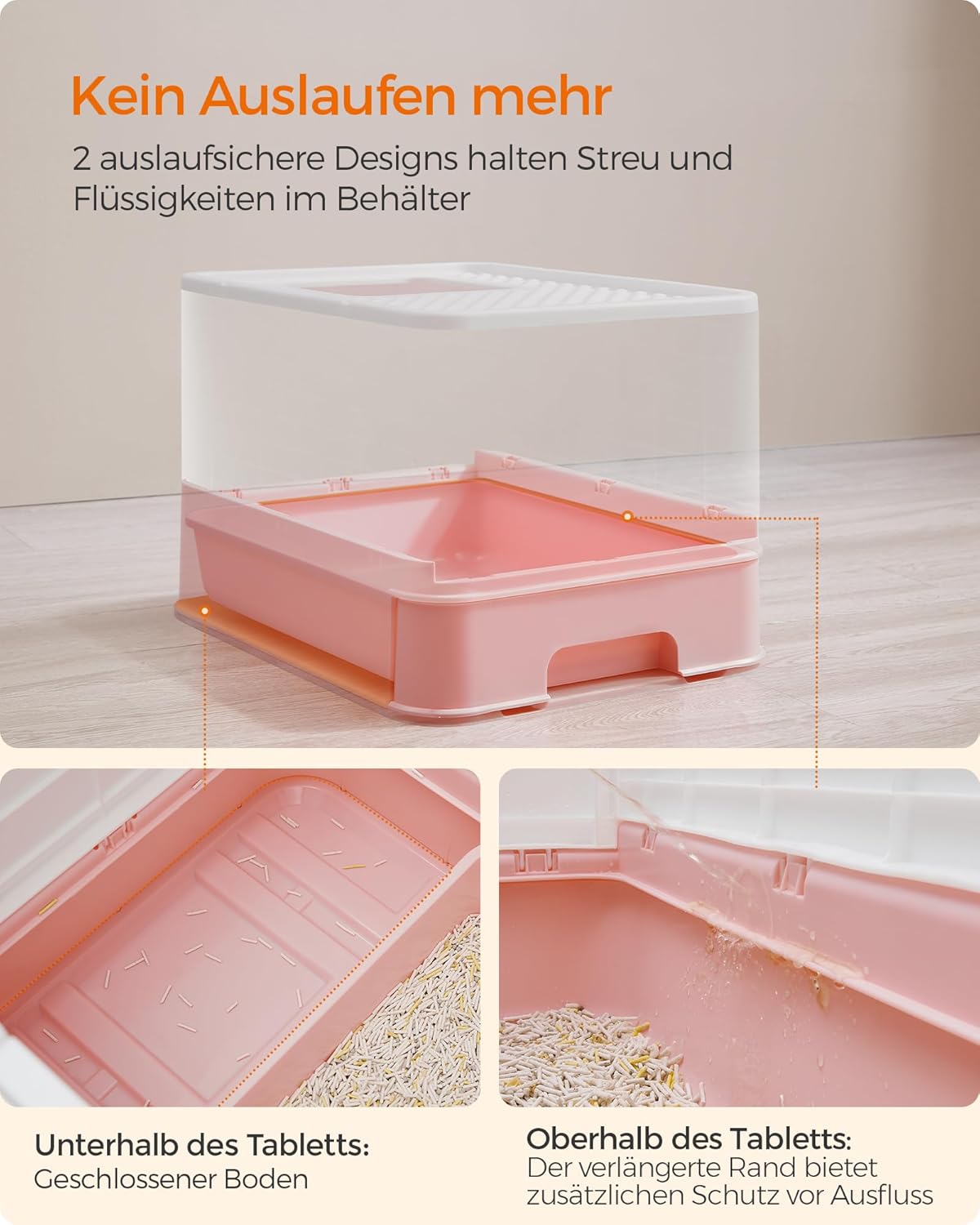 Katzenklo mit Deckel, Einzeln - Gross Weiss + Pastellrosa