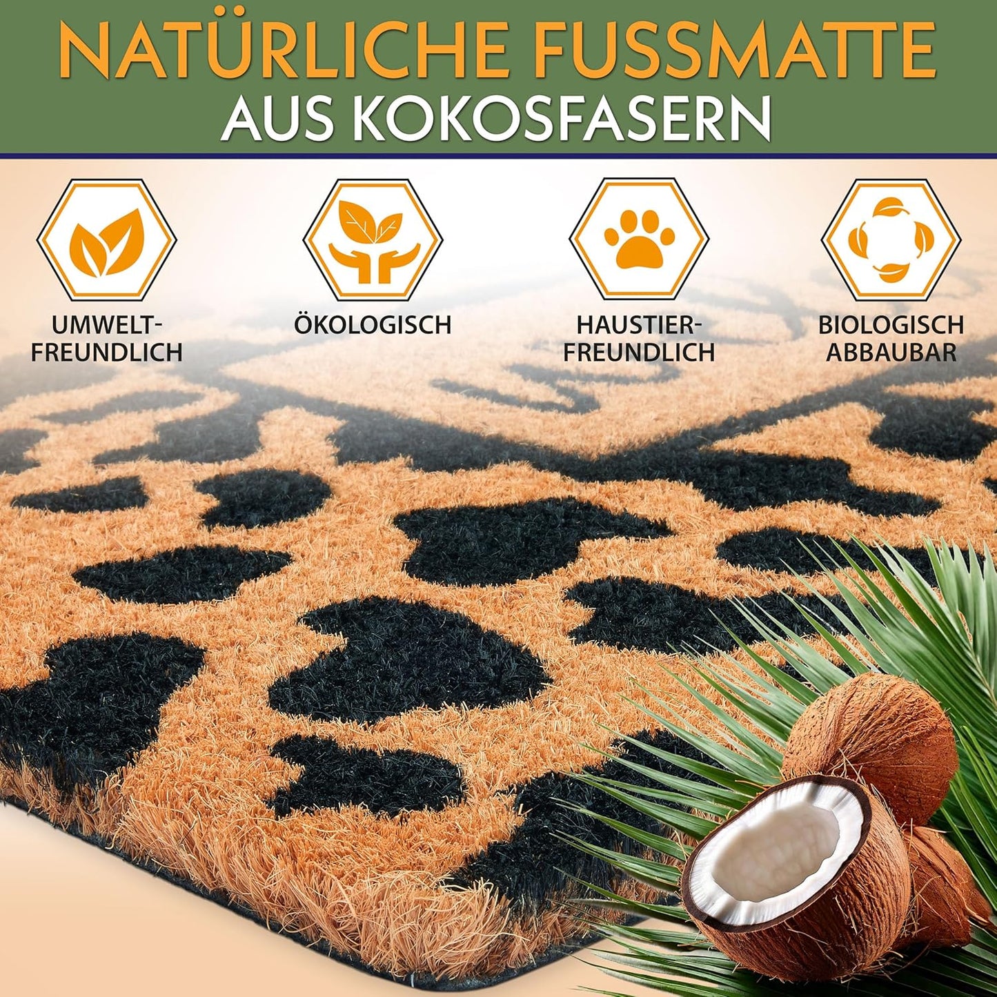 Antirutsch Fussmatte, Welcome - Leoparden Muster