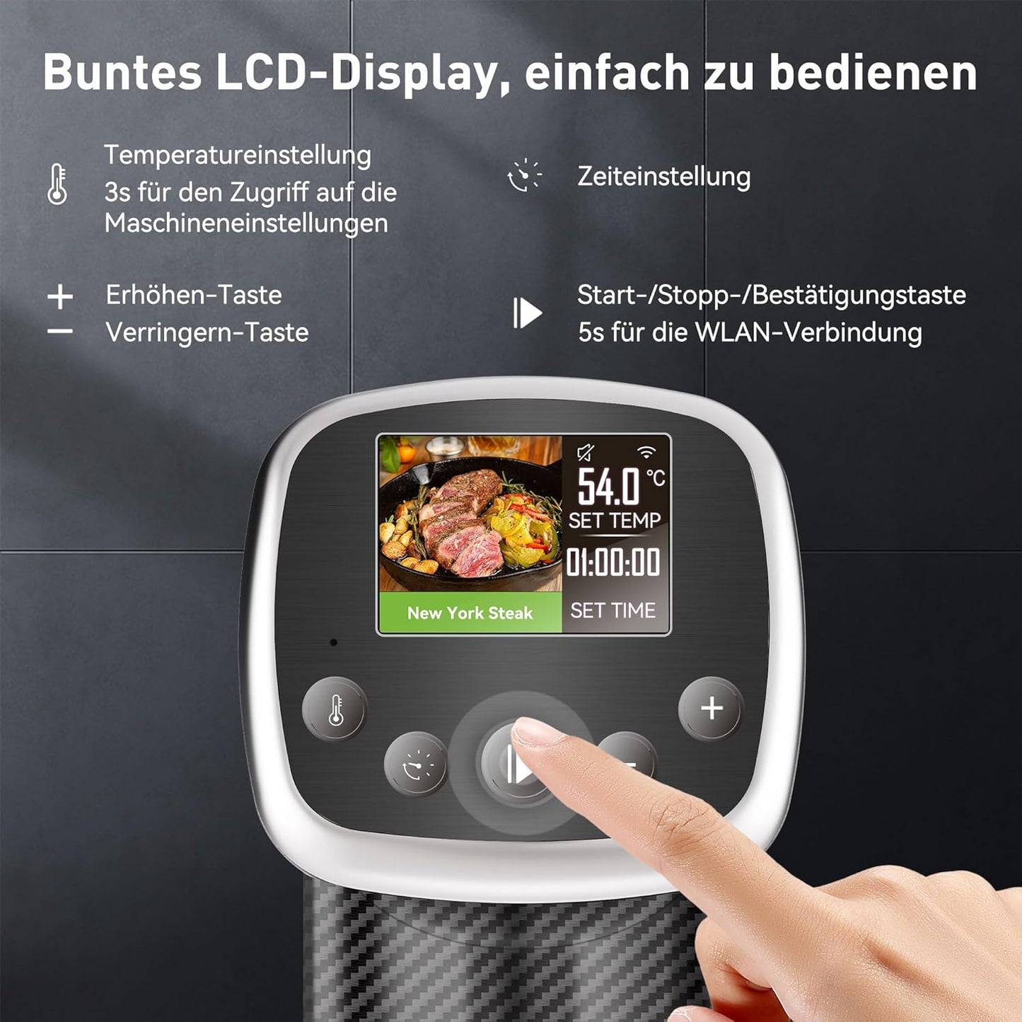 Sous Vide Stick mit App-Steuerung und IPX7 Schutz, Carbon Fiber Schwarz