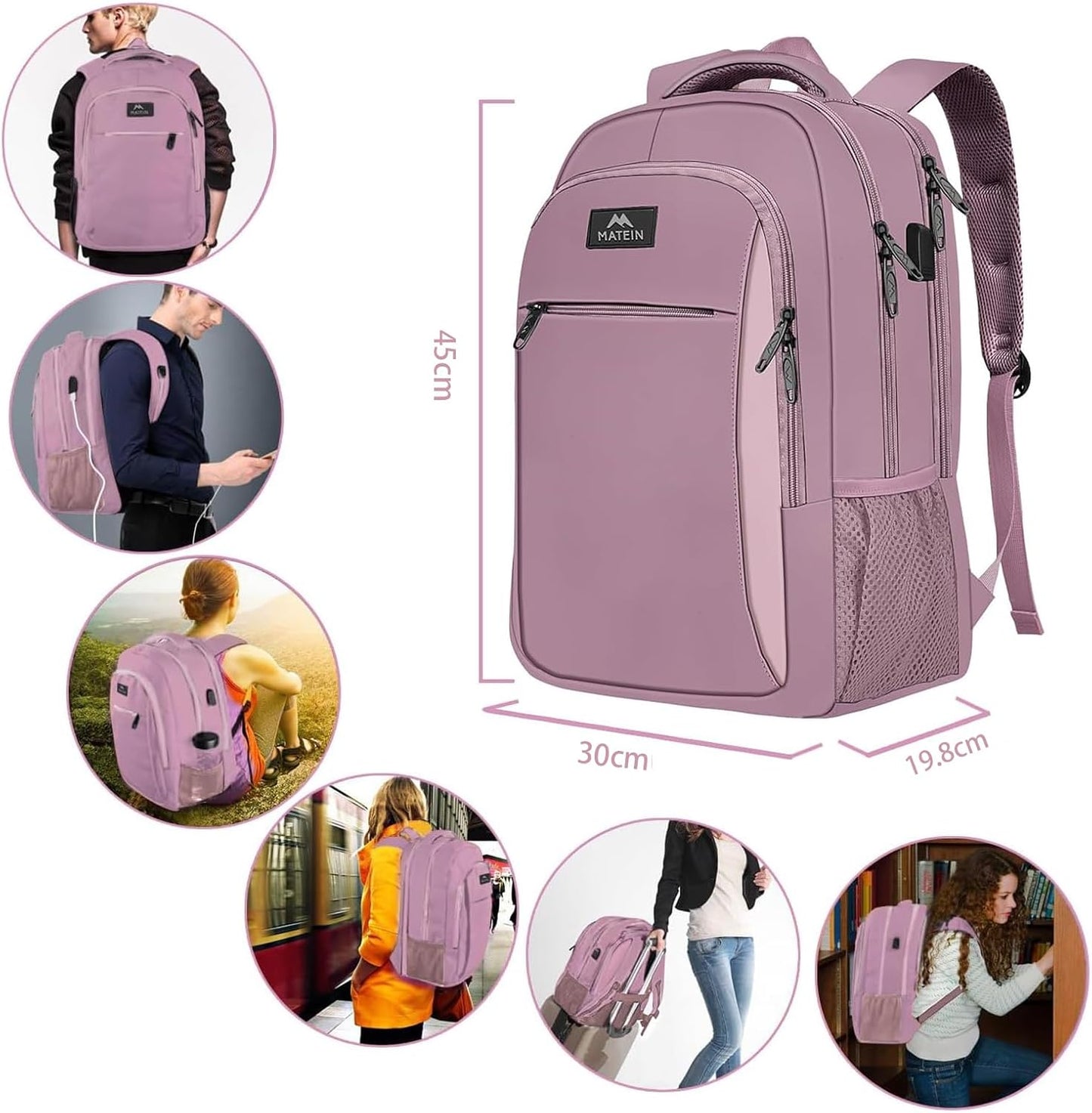 Business Laptop Rucksack mit USB Ladeanschluss, 15.6" Lila