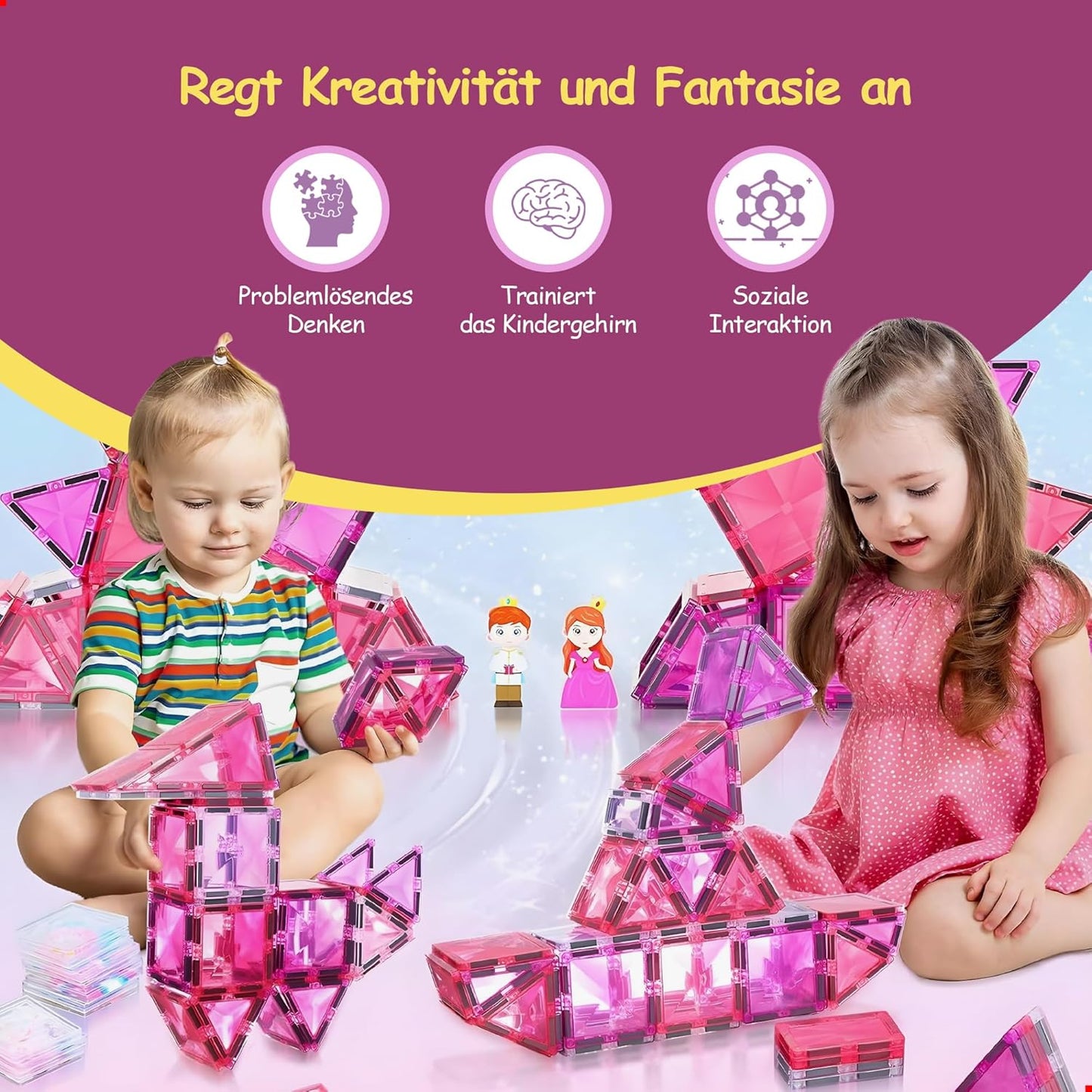 Magnetische Bausteine Spielset (80 Teile, Prinzessin), Prinzessin