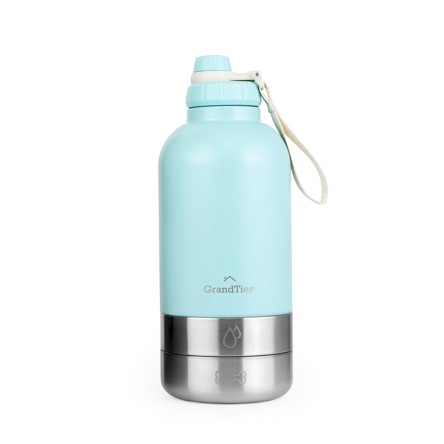 Isolierte Hundewasserflasche mit 2 abnehmbaren Hundenäpfen, Powder Green Large 64oz/1890mL