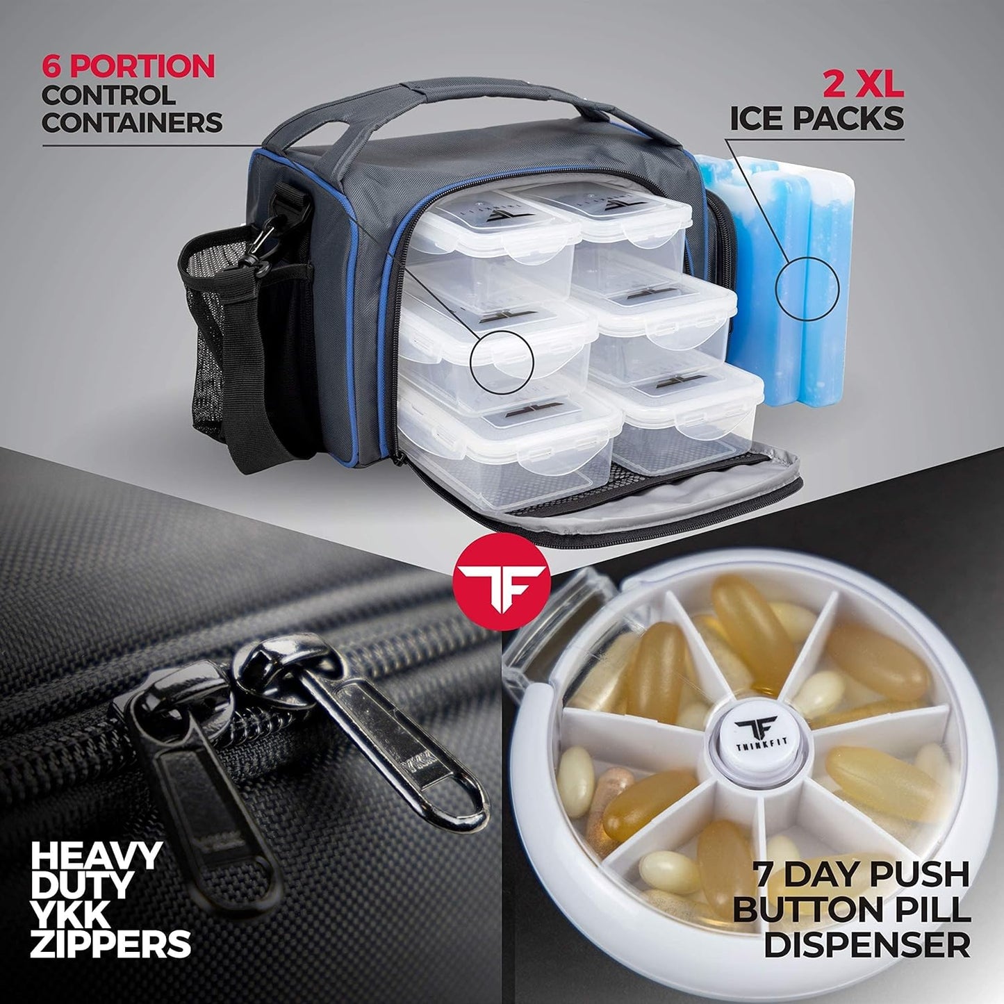Isolierte Lunchbox mit Meal Prep Boxen & Zubehör, Blau