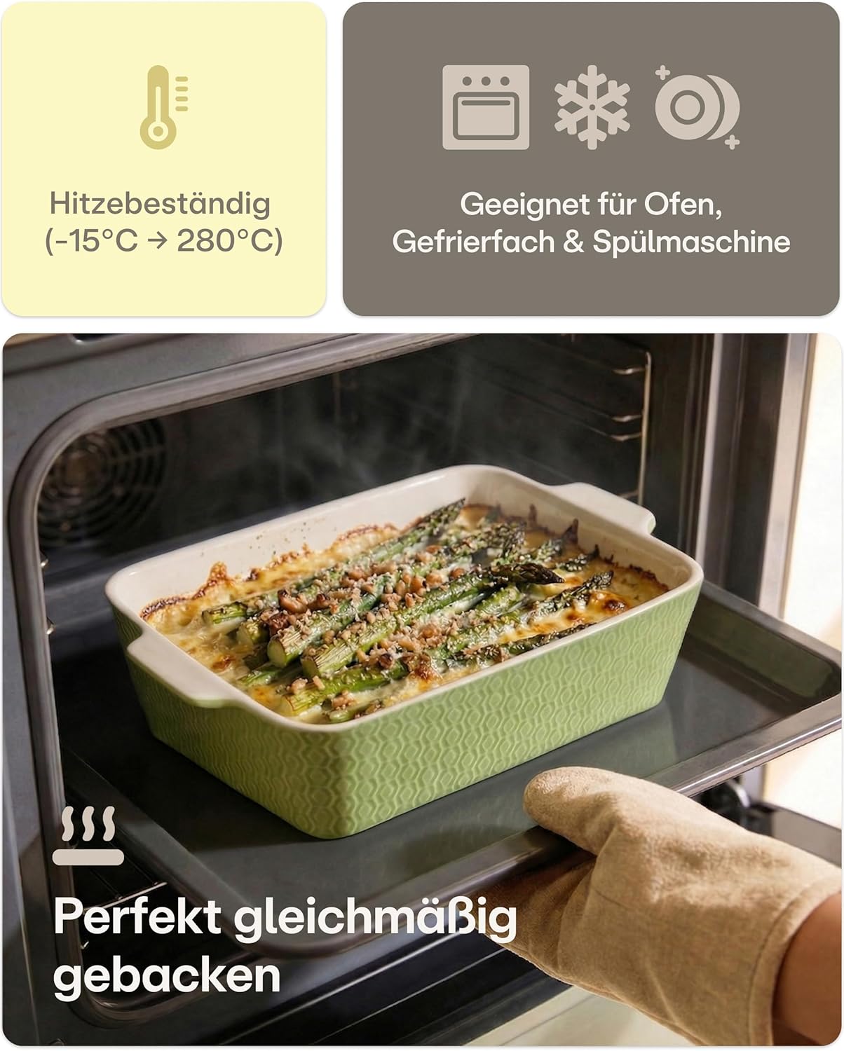 Auflaufform mit extra hohem Rand, Grün