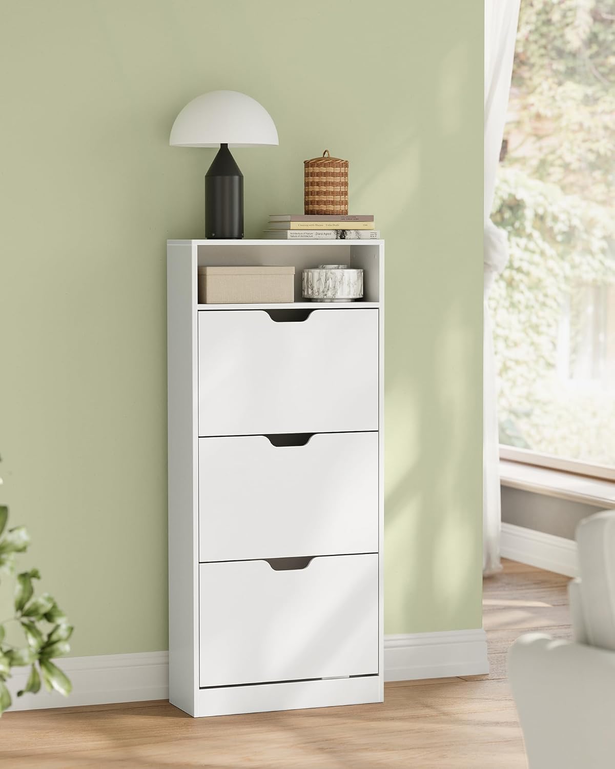 Schuhschrank mit Klappen und verstellbarer Trennwand, Wolkenweiss 3 Klappen (60B cm)