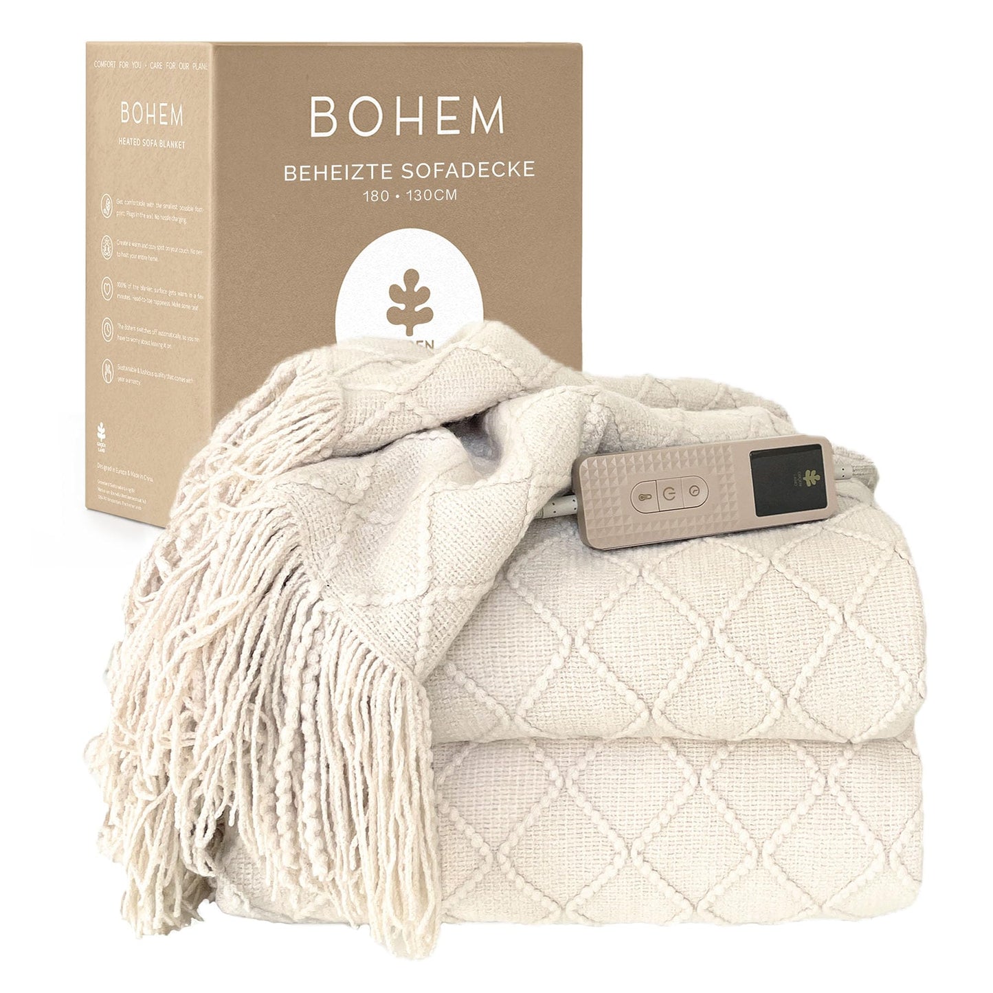 Bohem Heizdecke mit 9 Heizstufen & Timer, White Clay