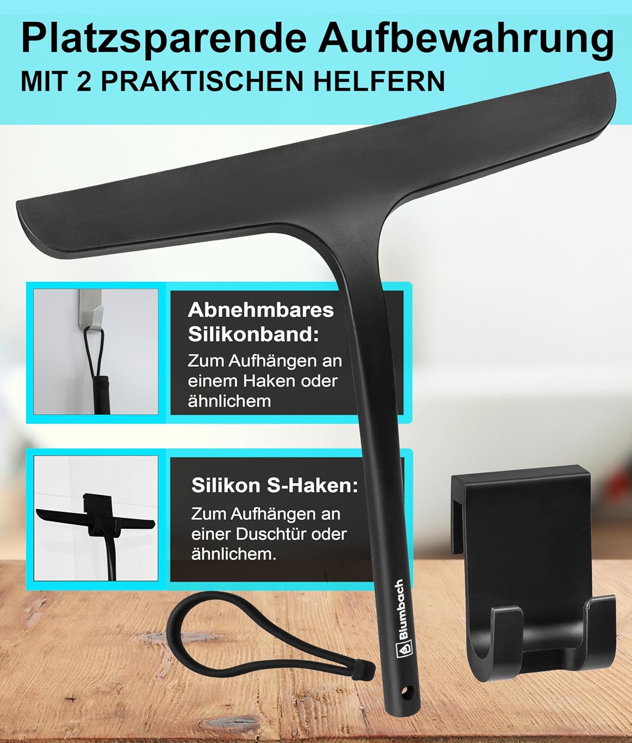 Duschabzieher mit Halterung, 28 cm Duschabzieher Schwarz