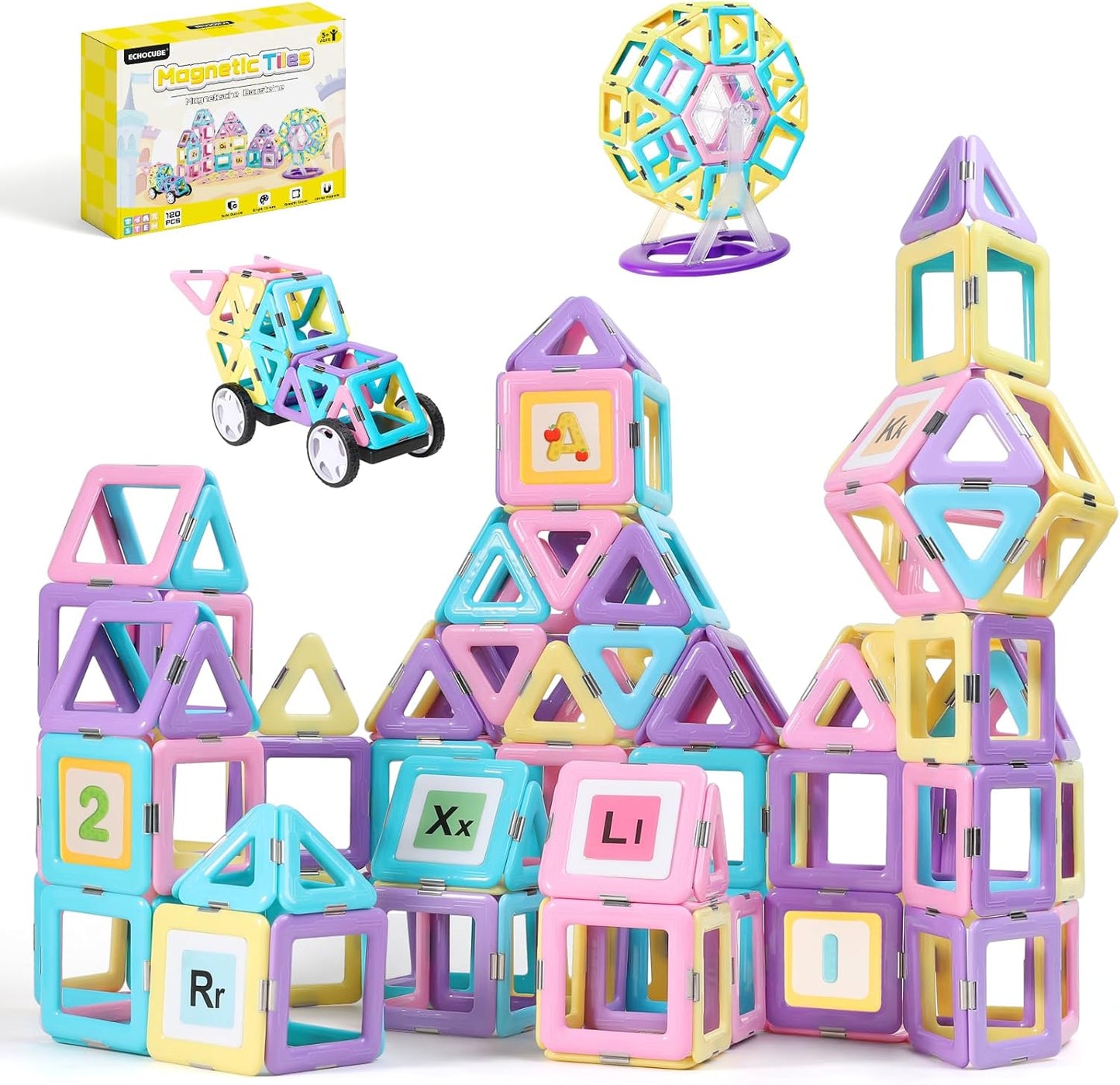 Magnetische Bausteine-Set für Kinder (120 Teile), 120 PCS Macaron