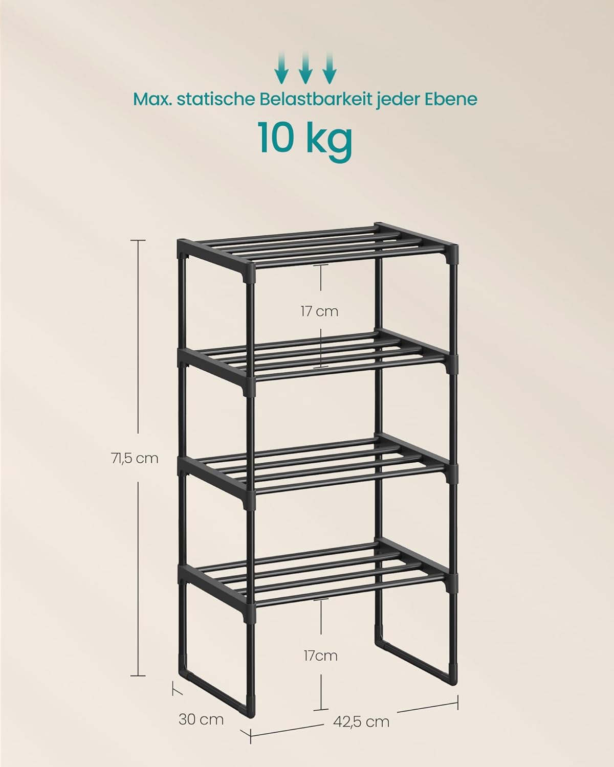 Schuhregal mit 4 Ebenen, 4 Ebenen (42,5B cm)