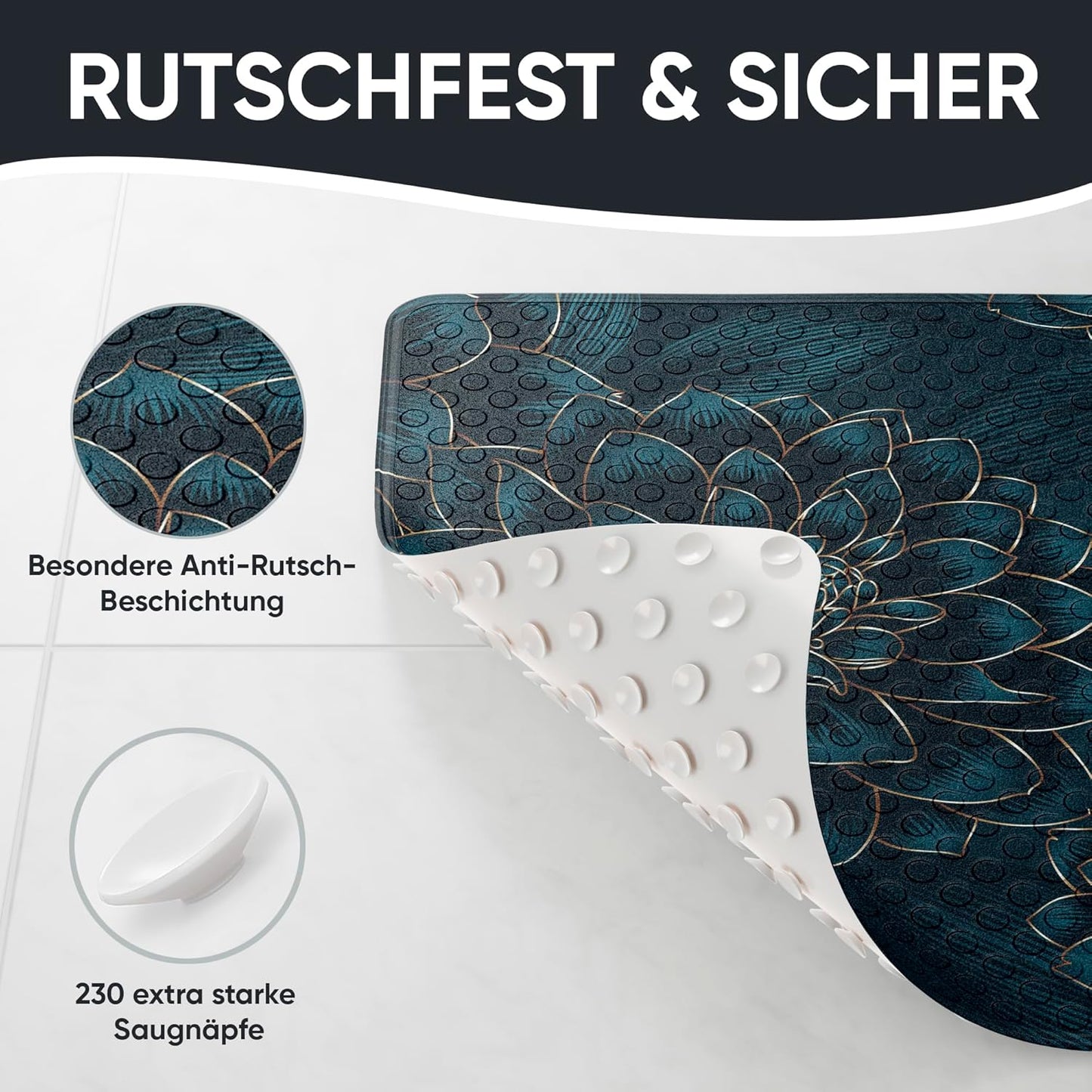Rutschfeste Badematte für Dusche & Badewanne, Dahlien