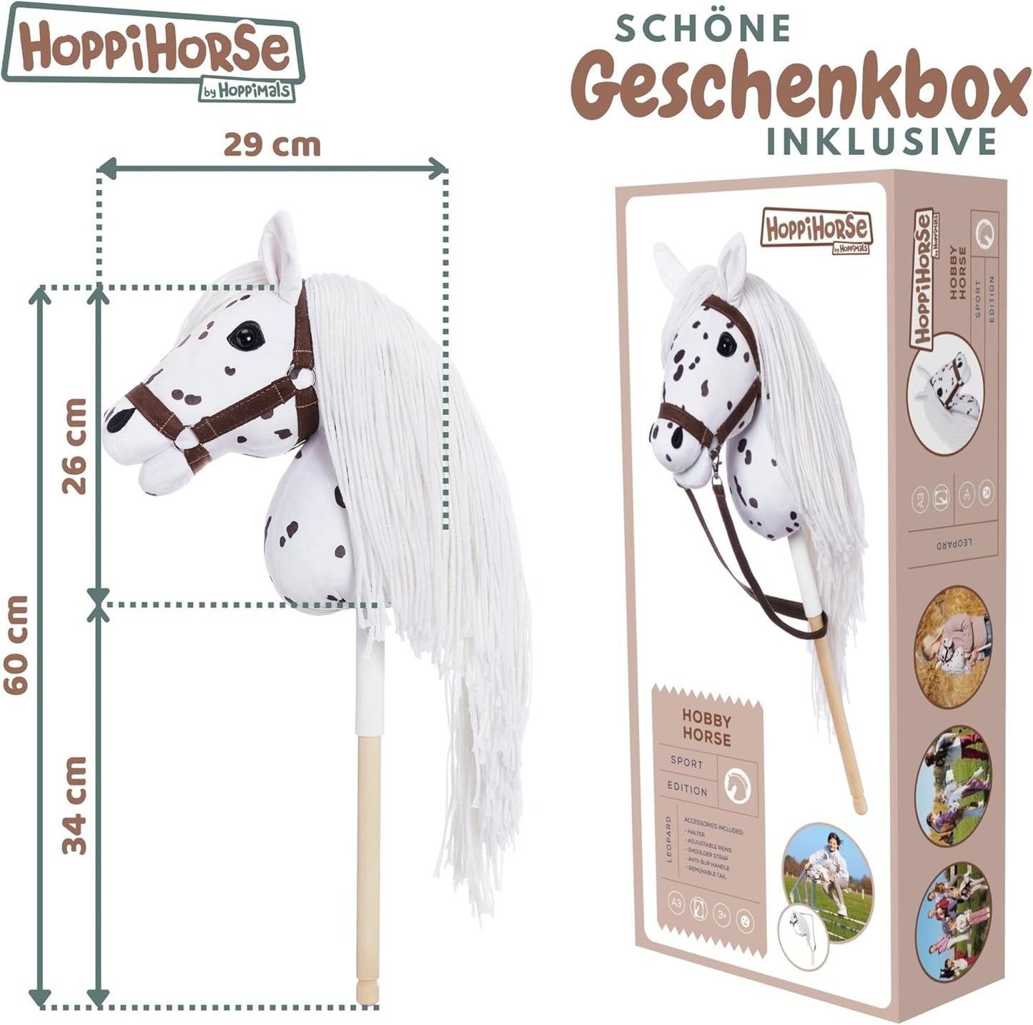 Steckenpferd mit Trense und Silikongriff, A3 - LARGE Tigerschecke