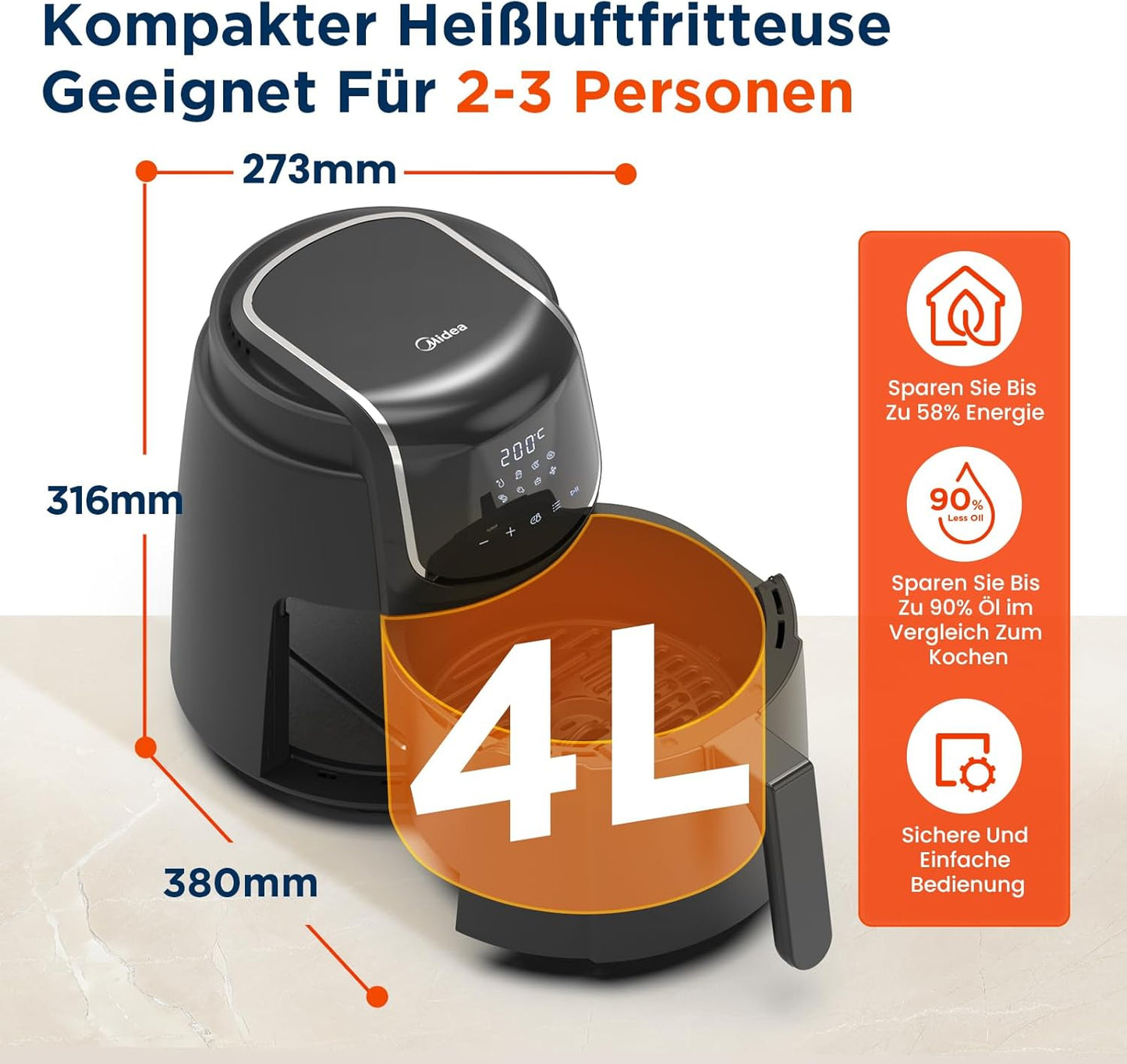 Heissluftfritteuse MF-CN40C2, 4L Dunkelgrau