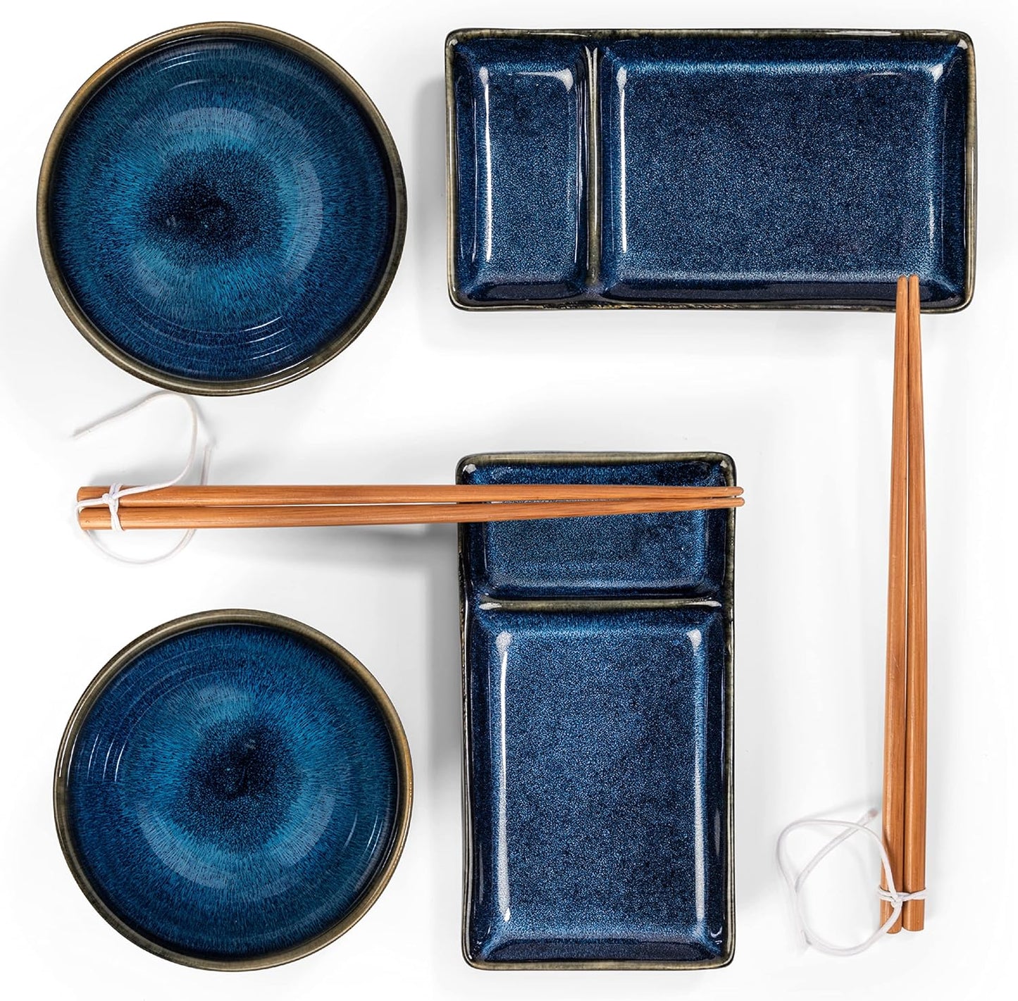 6-teiliges Sushi-Geschirr-Set für 2 Personen, Marinblau