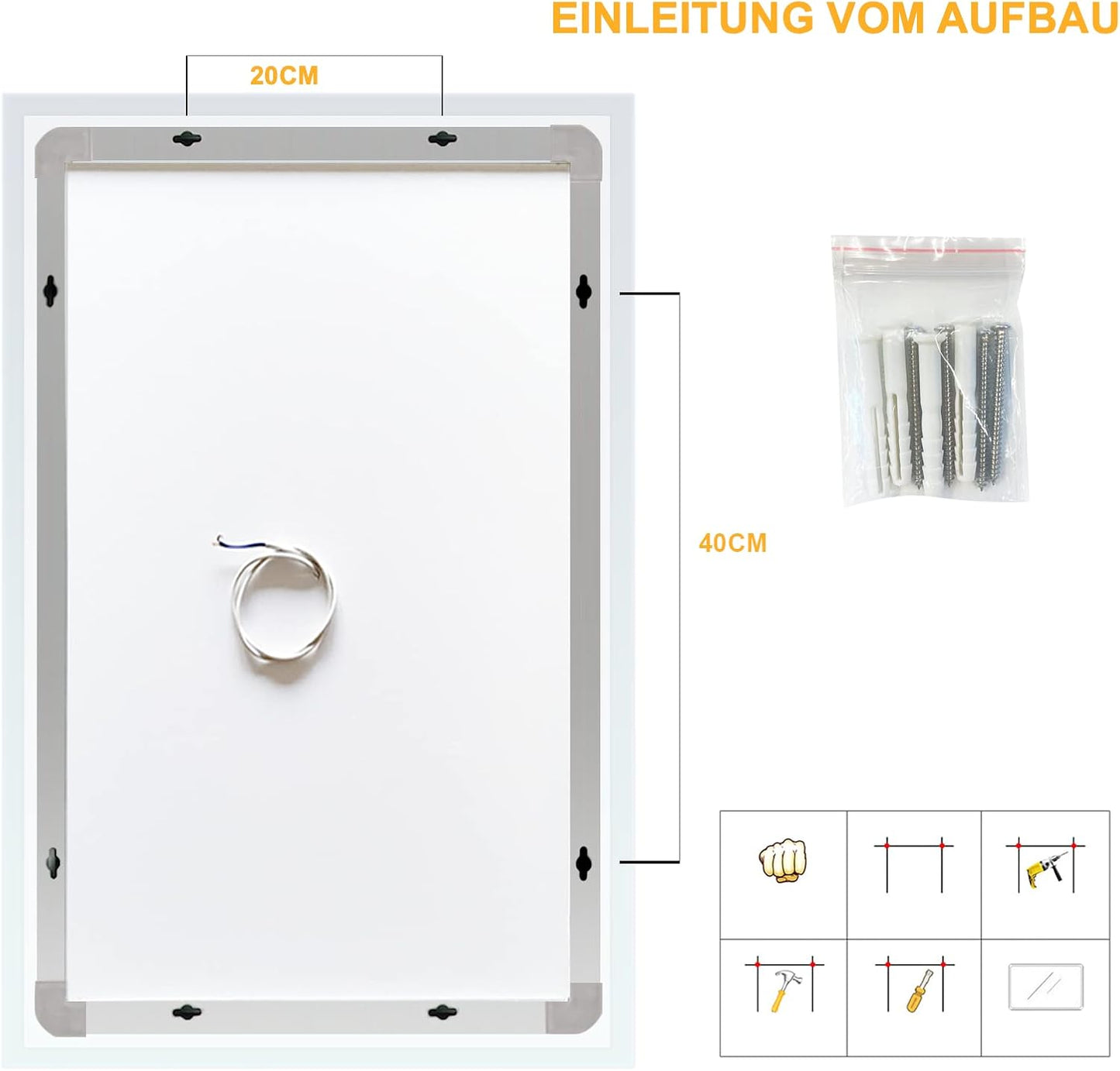LED-Badezimmerspiegel 50x70cm dimmbar mit Touchschalter, 70L x 50B cm, 1 Touchschalter + 3 Lichtfarben
