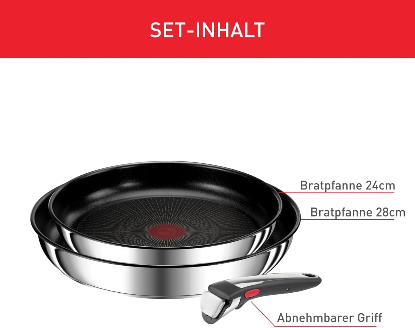 3-teiliges Pfannenset Ingenio Preference On, Pfannenset 3-tlg - 24 cm/ 28 cm / Premium-Griff