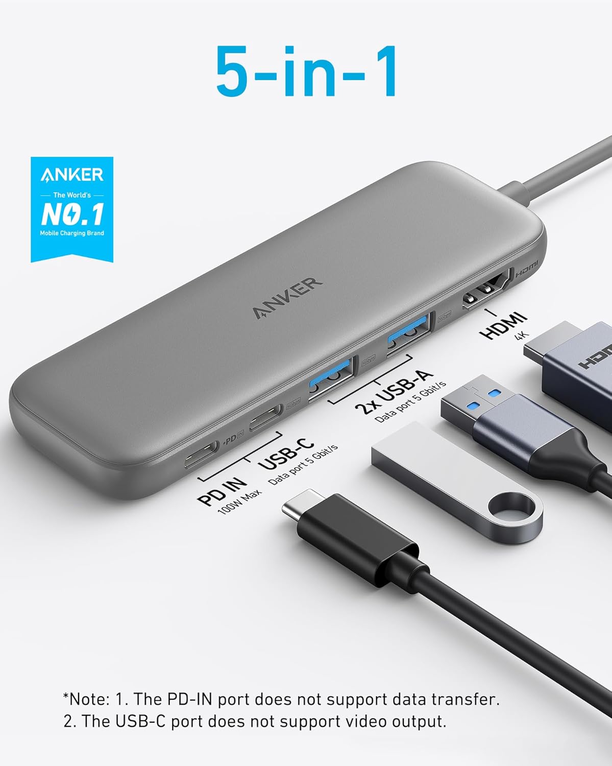 USB-C Hub mit 4K HDMI und 5Gbps Datenanschluss, Grau