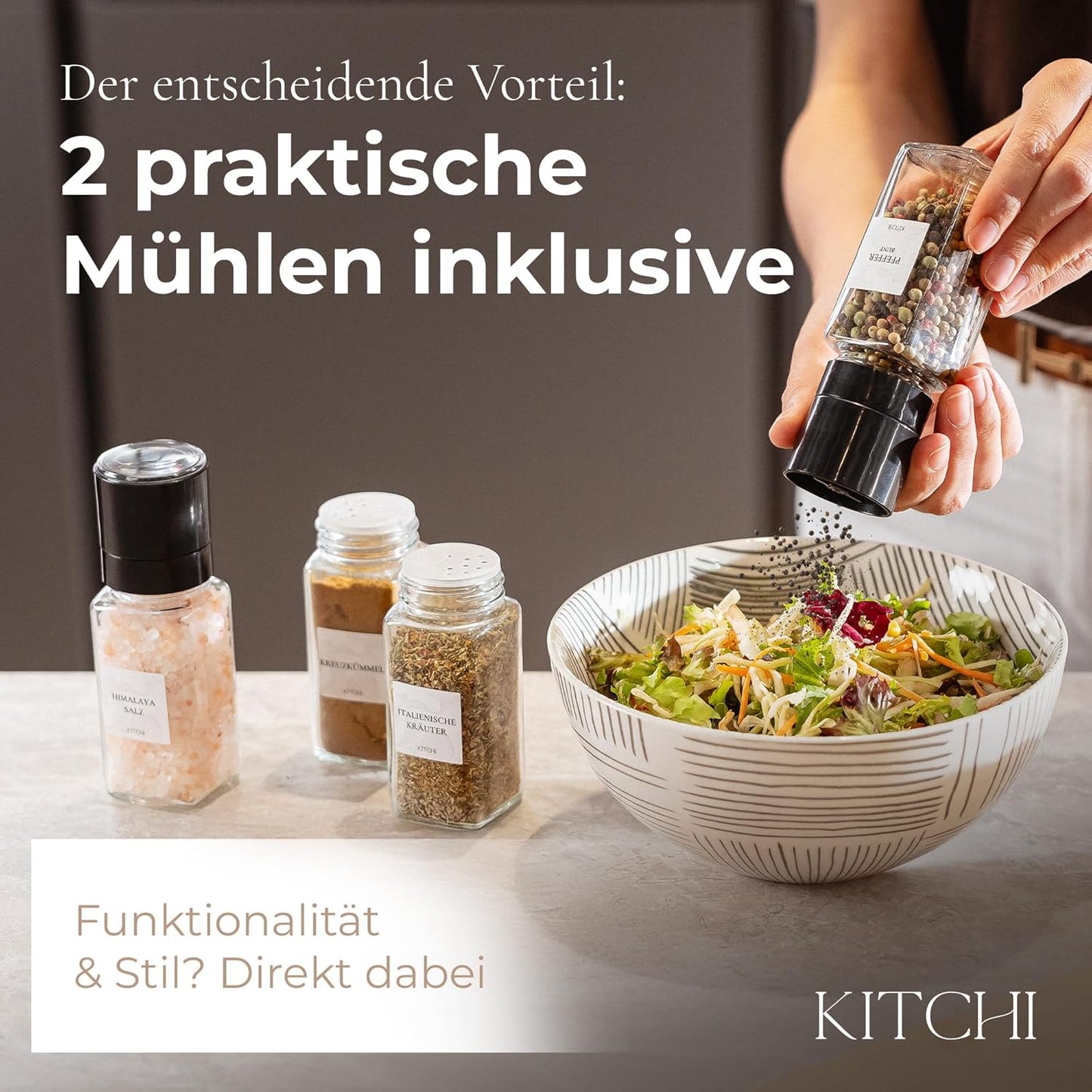 24-teiliges Gewürzgläser-Set mit Mühlen, Silber + 2 Mühlen