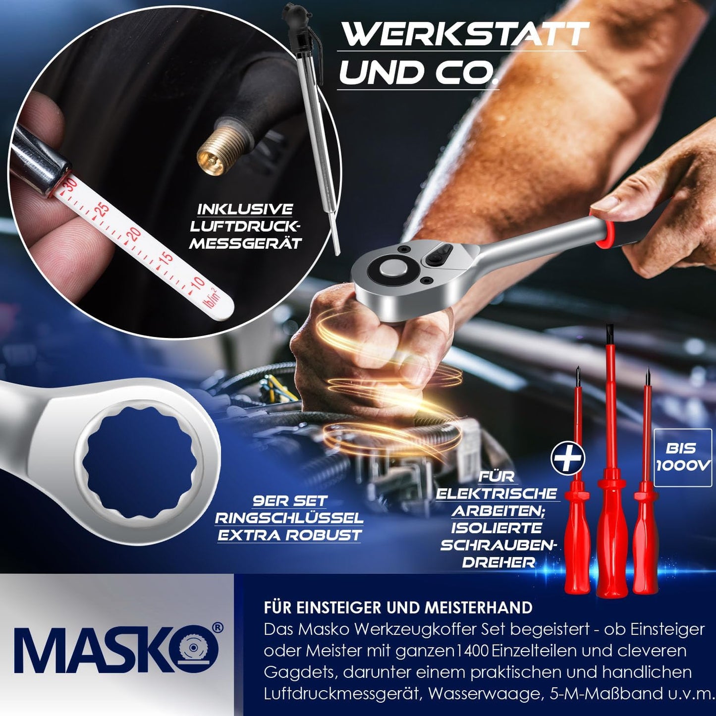 Werkzeugkoffer mit Trolley-Funktion, Silber
