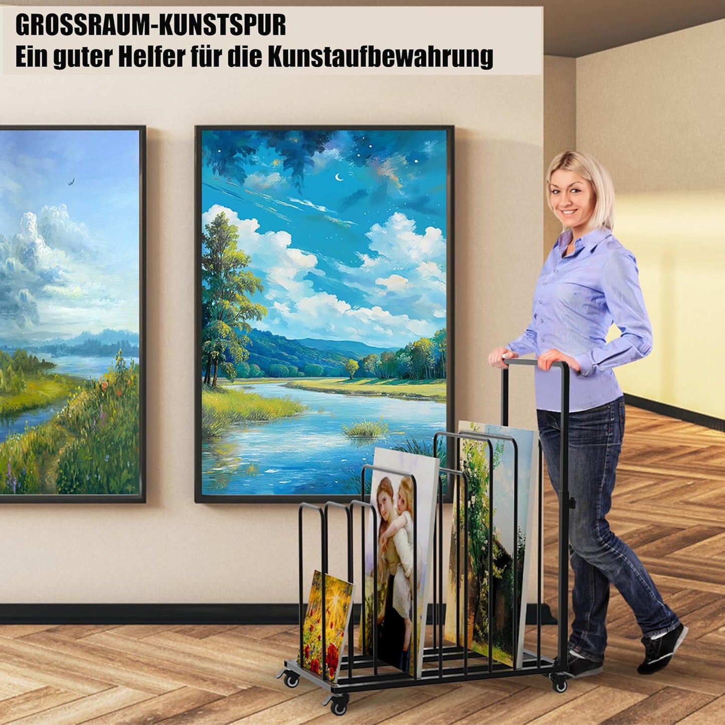 Kunst-Trockengestell mit Rollen und Bremse