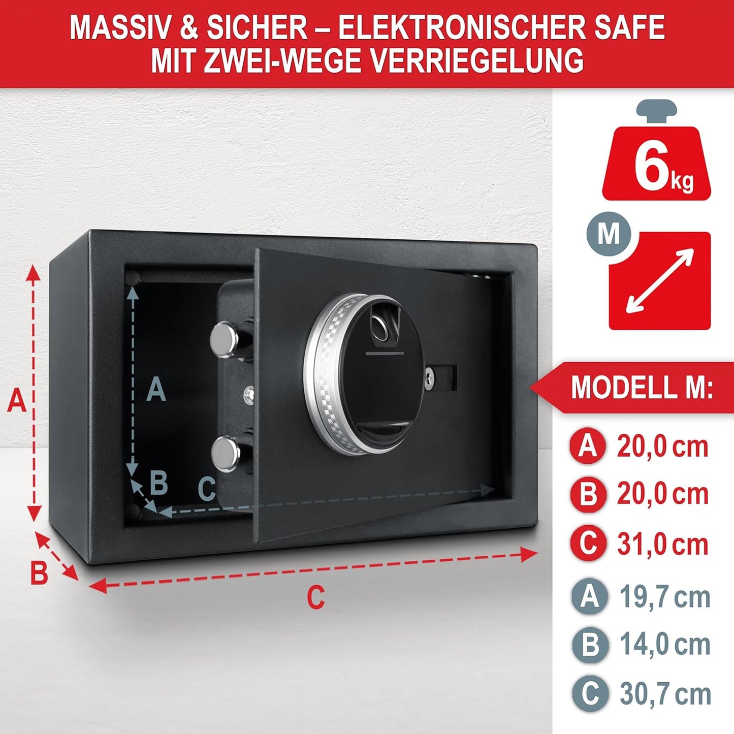 Elektronischer Tresor M mit Fingerabdruck & Zahlencode, M