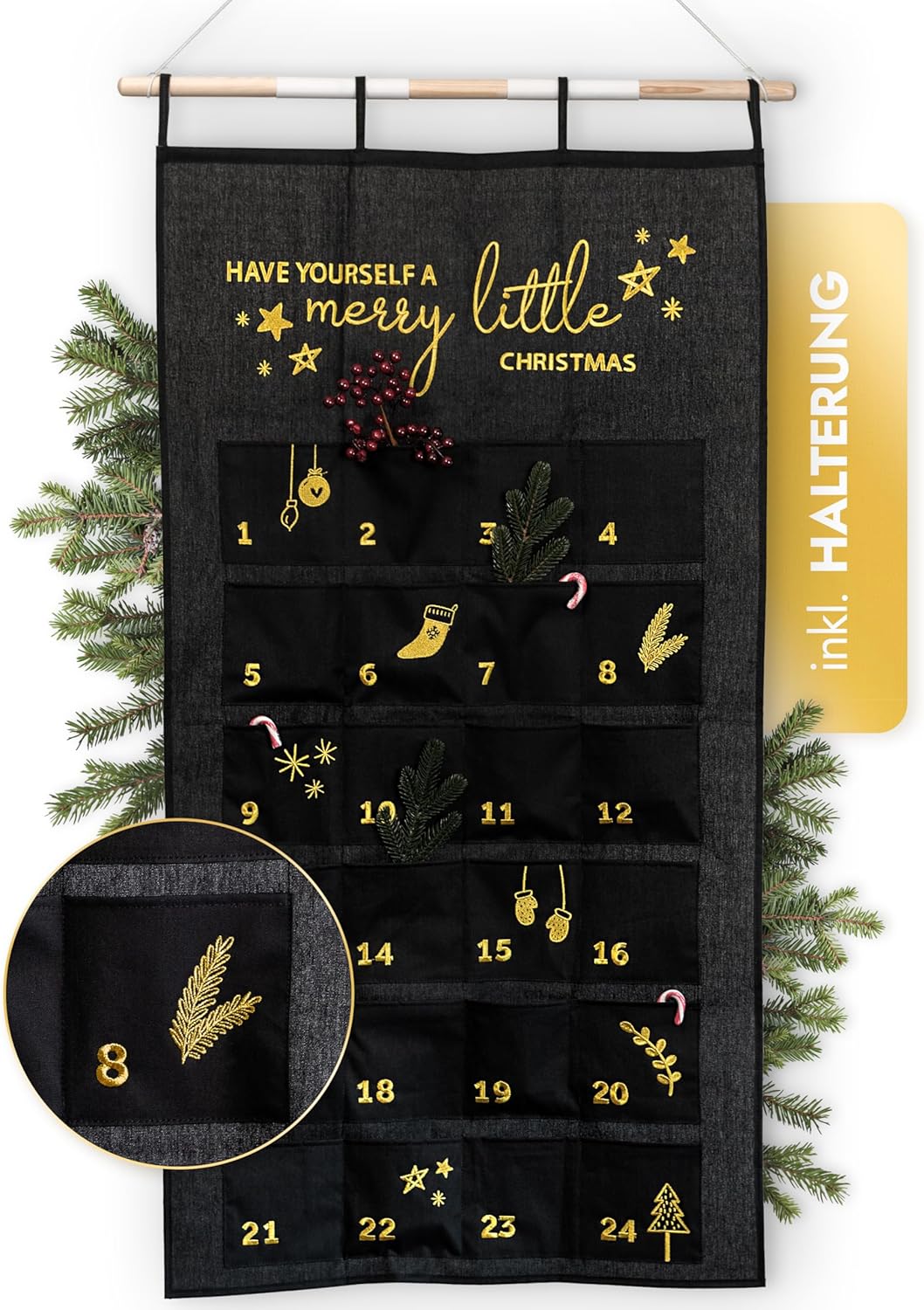 Adventskalender zum Befüllen, Schwarz - Gold