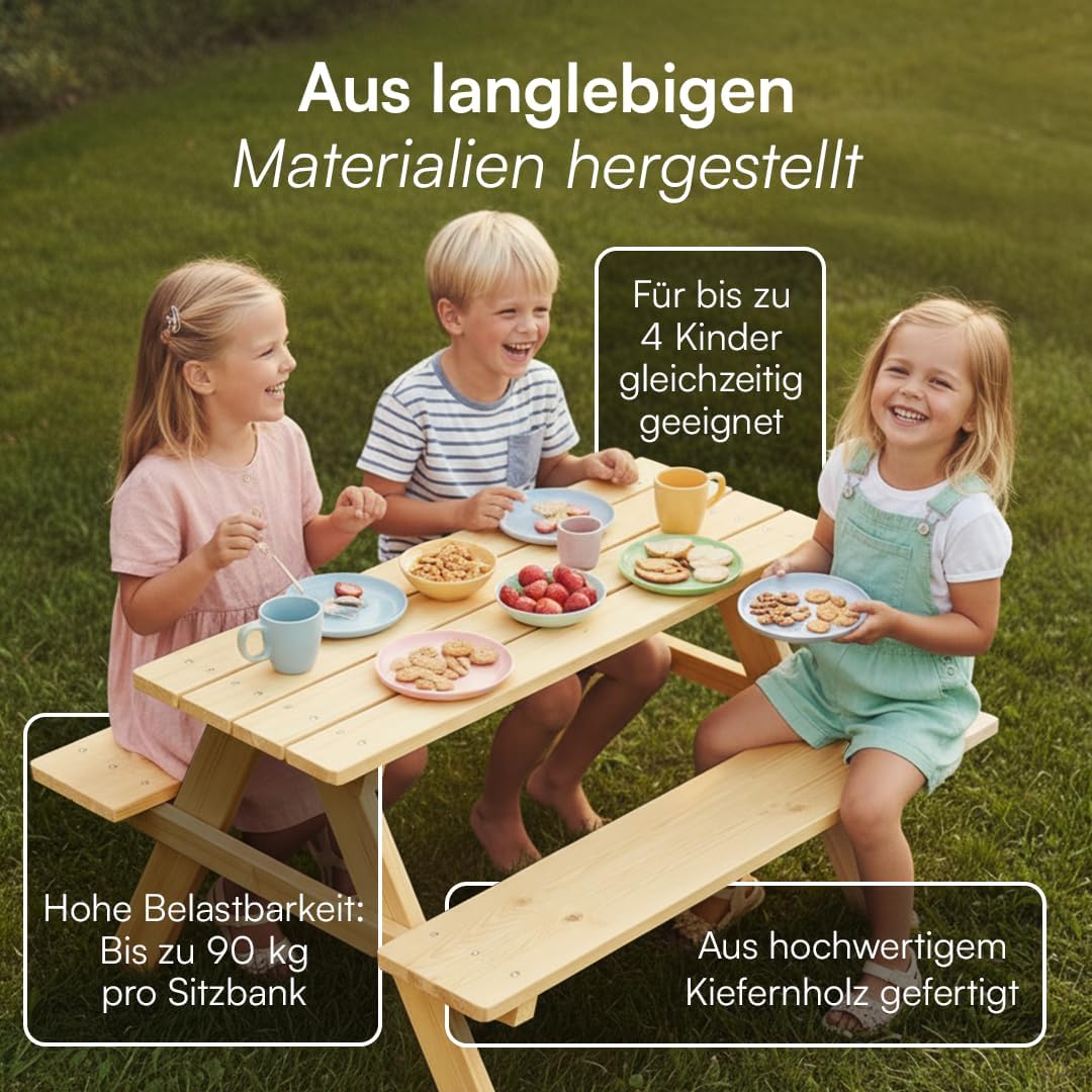 Kindersitzgruppe Picknicktisch (4 Kinder, Outdoor), ohne Lehne