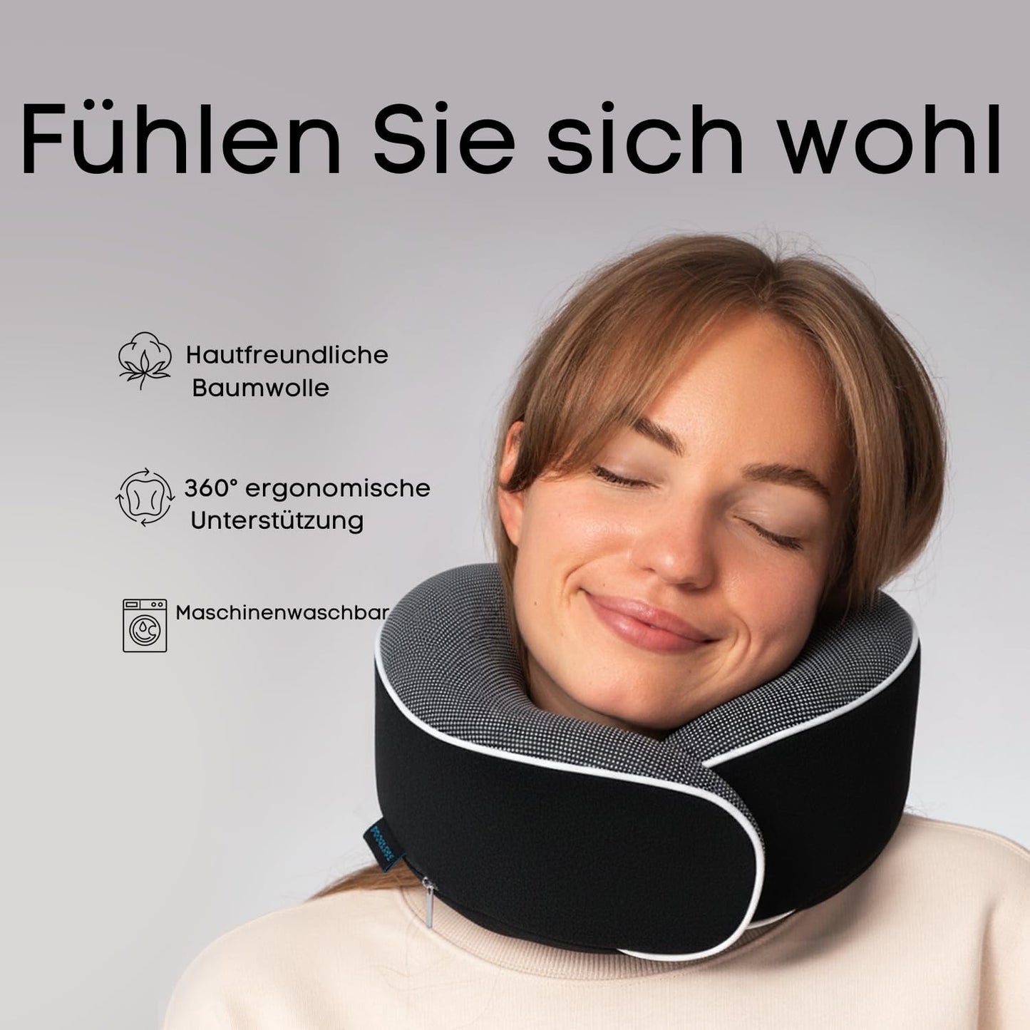 Nackenkissen und Schlafmaske, Schwarz