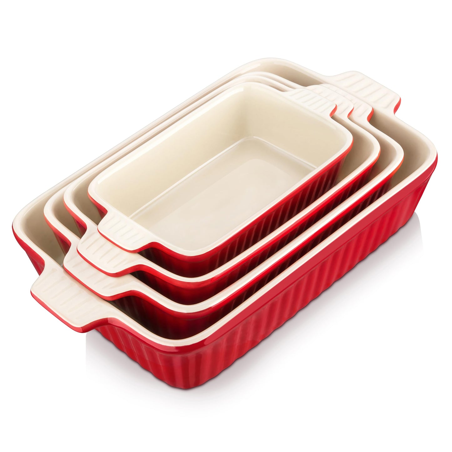 Auflaufform-Set aus Keramik, Rot 4-tlg Set Eckig