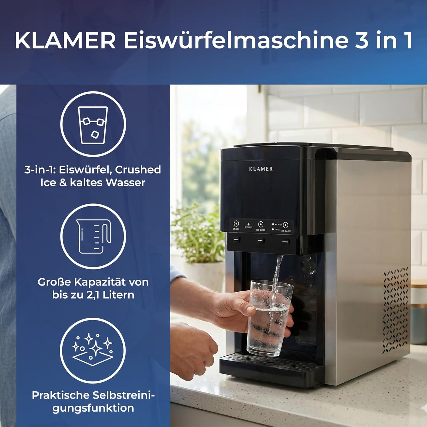 3-in-1 Eiswürfel- und Wasserspender