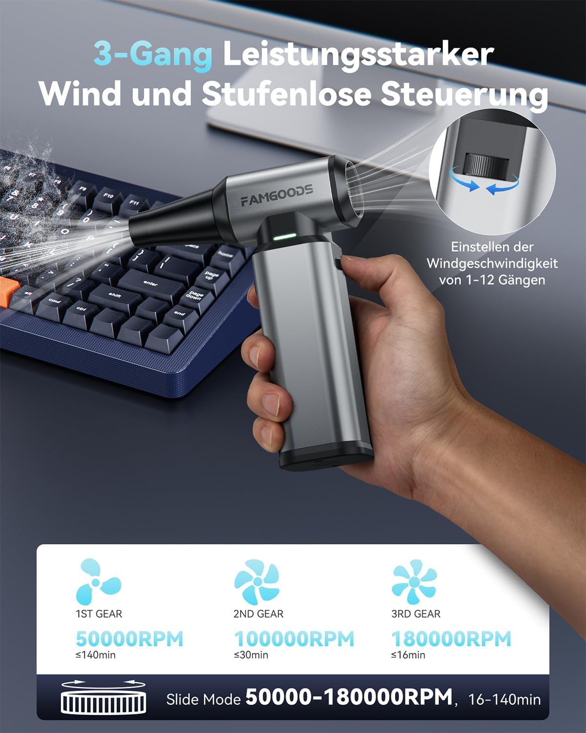 Elektrisches Druckluft-Handgebläse 180000 U/min, W17