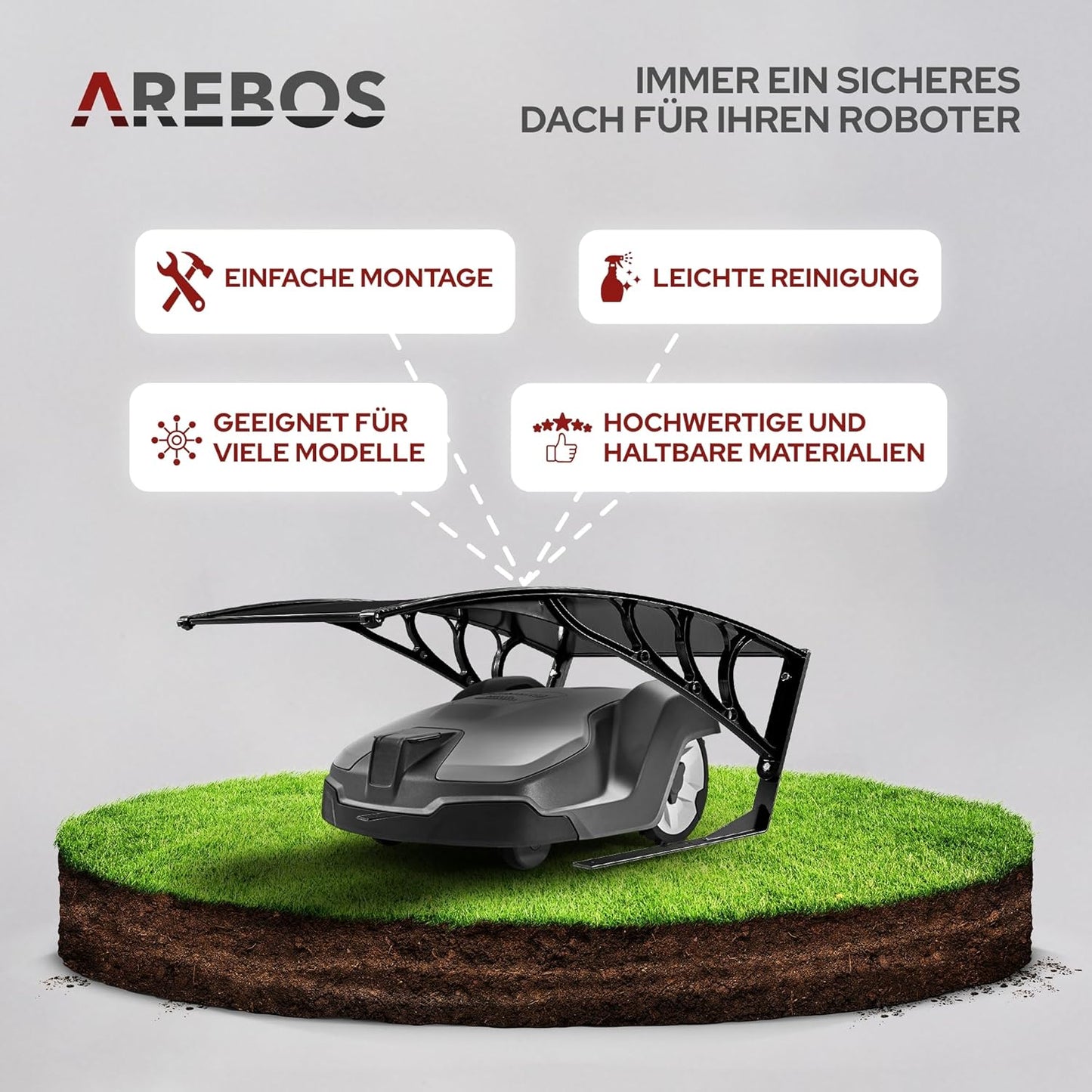 Mähroboter-Garage mit UV-Schutz und Metallfüssen, Schwarz