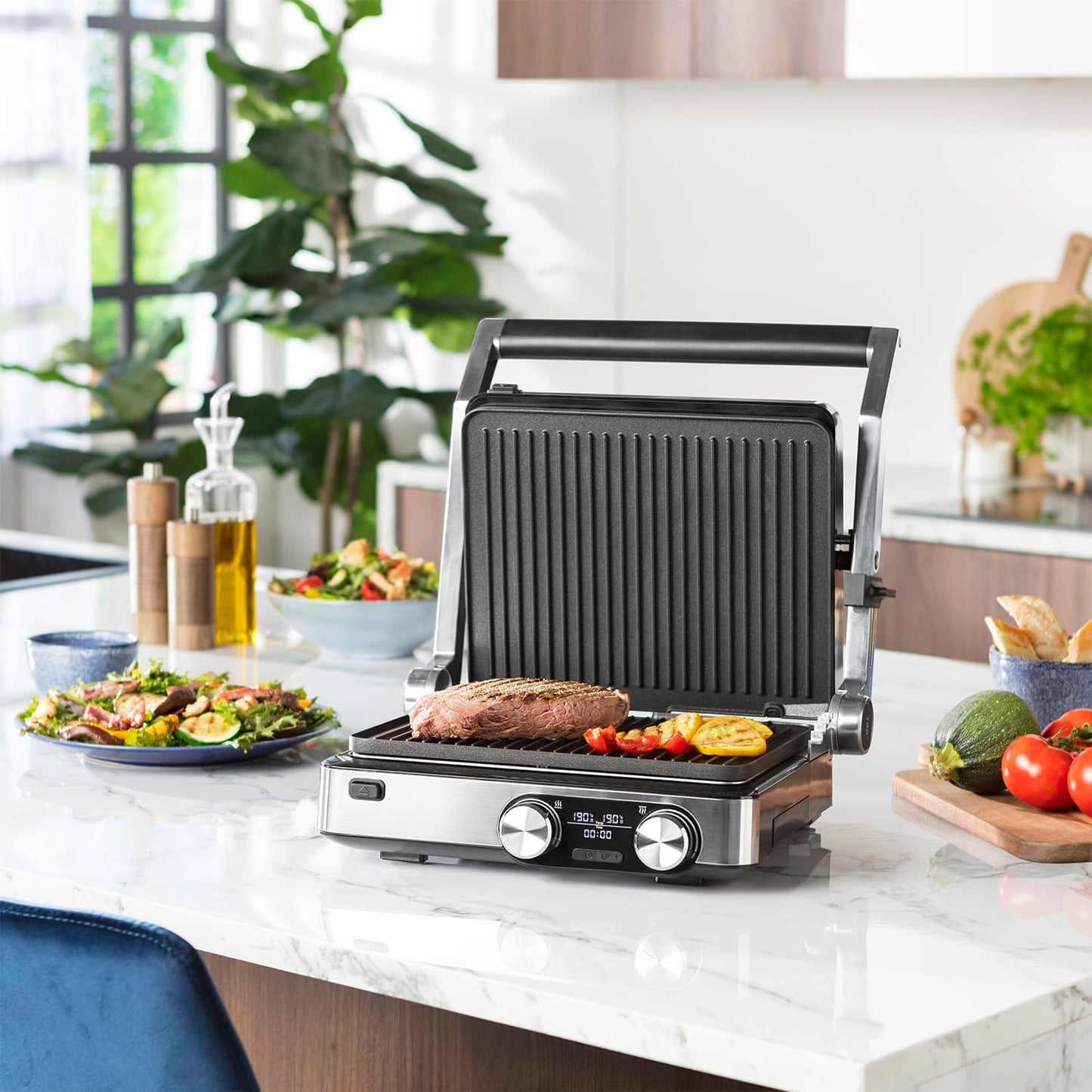 Digitaler Tischgrill Master Pro 2 mit 2 Thermostaten, Digitaler Kontaktgrill