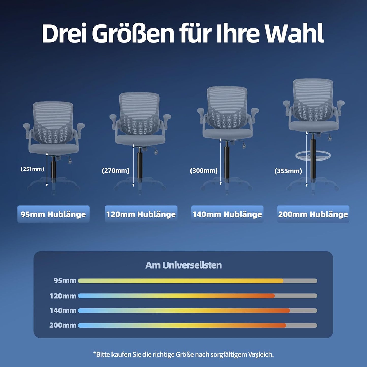 Gasdruckfeder für Bürostühle, 272mm - 388mm Schwarz