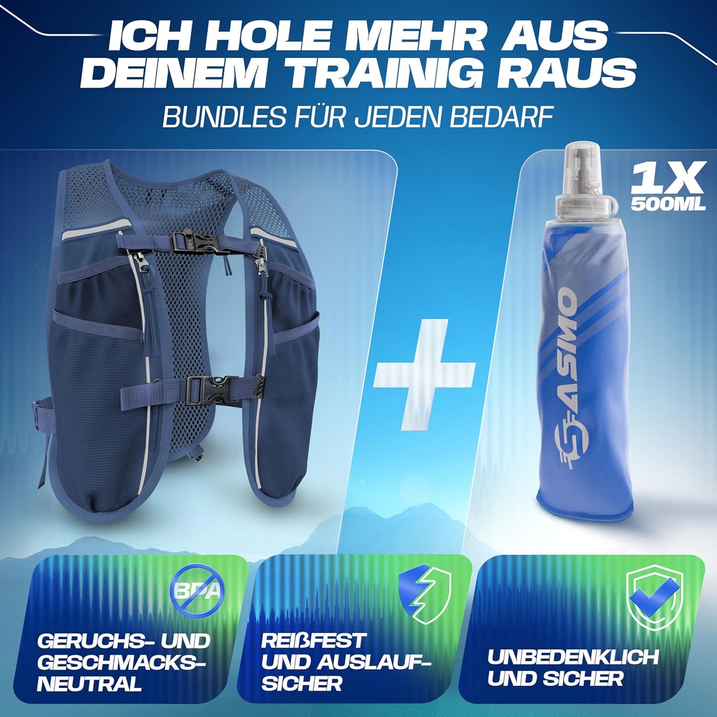 Ultraleichte Running Vest mit Trinksystem (5L), navyblau - mit 1x500ml 5L