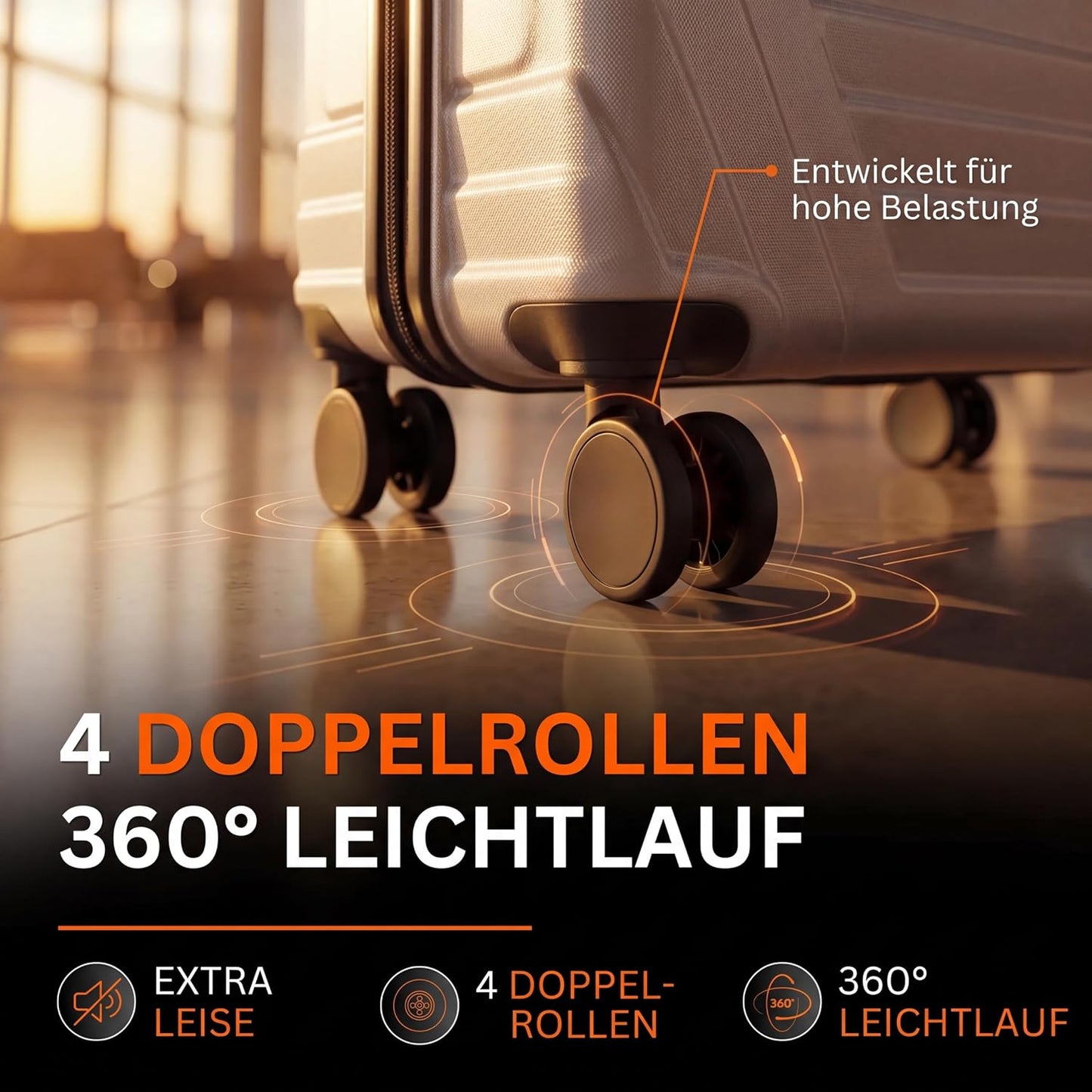 Hartschalenkoffer XL mit TSA Schloss und 4 Rollen, Champagner XL