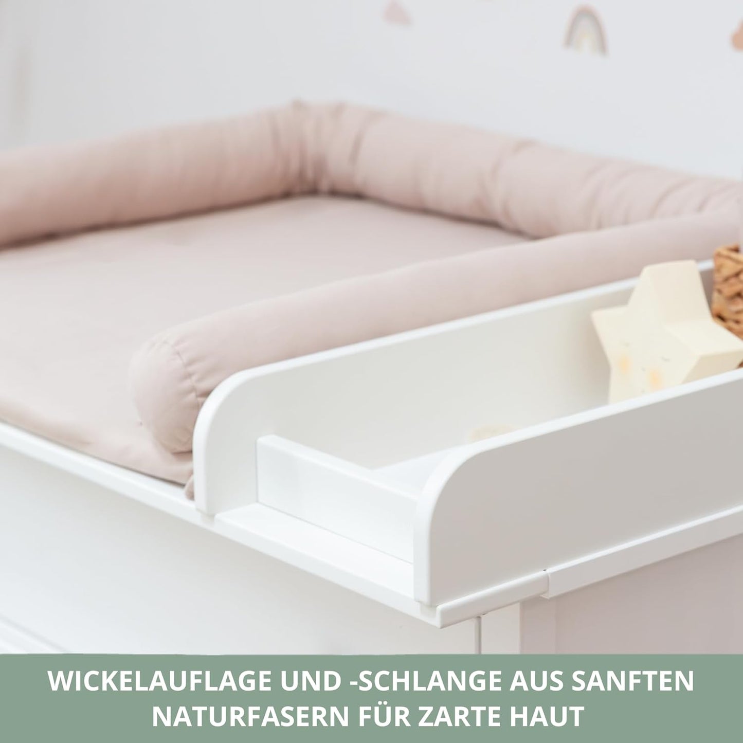Wickelaufsatz-Set für IKEA HEMNES (3-teilig), Pure Beige 108 cm Aufsatz & Auflage
