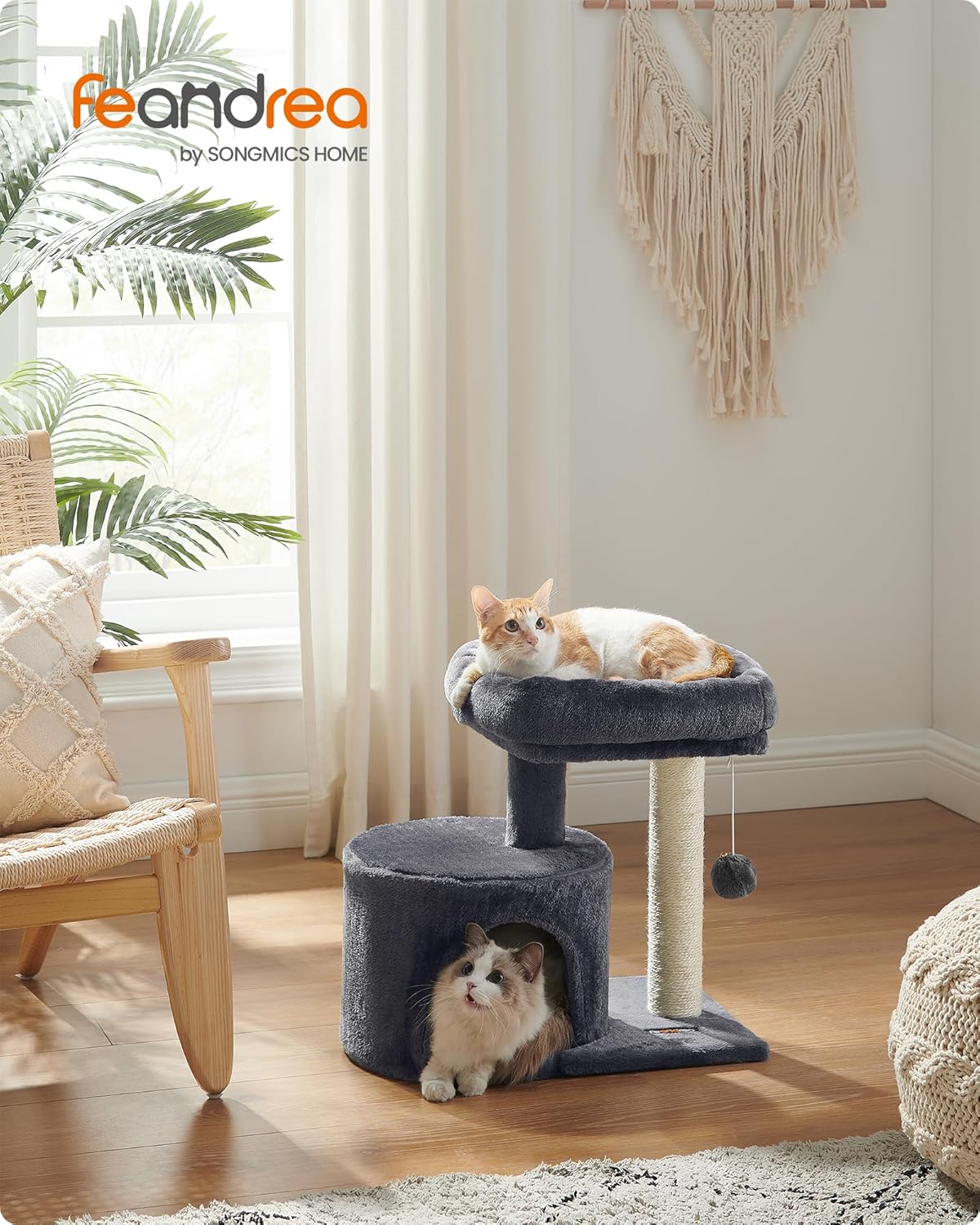 Katzenkratzbaum mit Sisalstamm und Plattform, rauchgrau