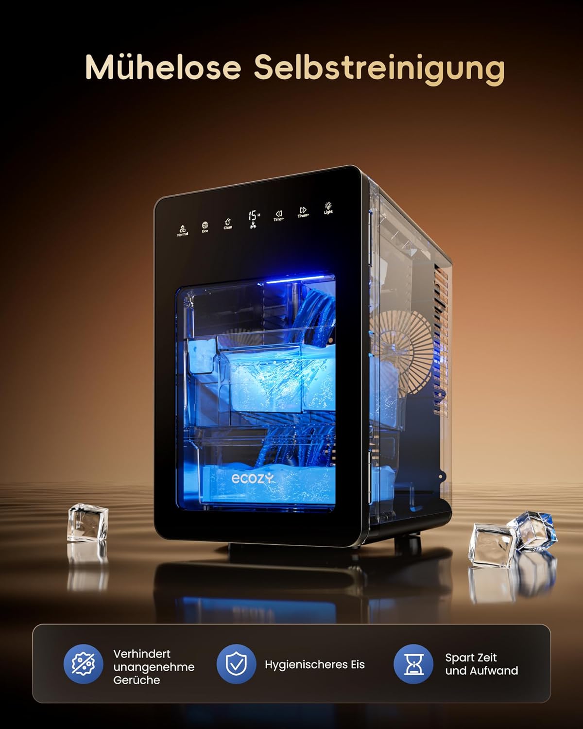 Eiswürfelmaschine mit CrystalFlux Technologie, Mattschwarz