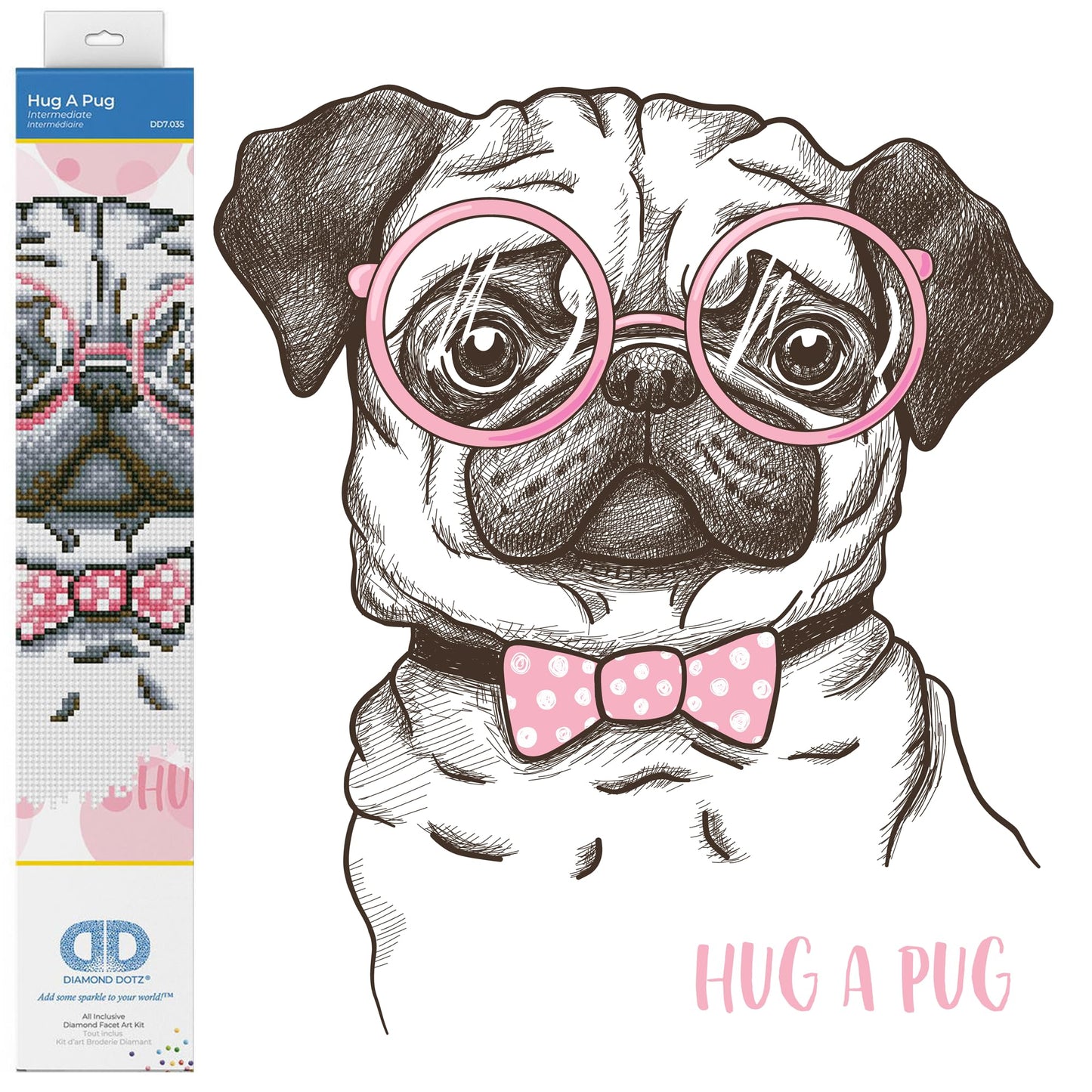 Diamond Painting Set Mops, 35 x 35 cm Hug A Pug
