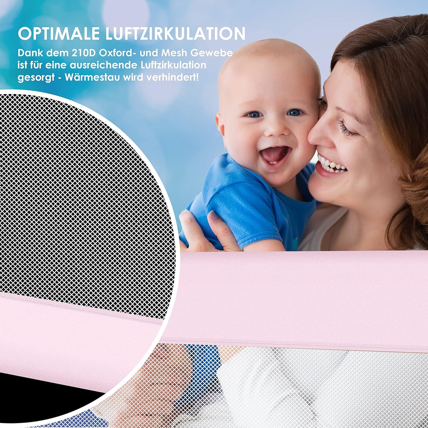 Bettschutzgitter für Kinder, 180cm Rosa