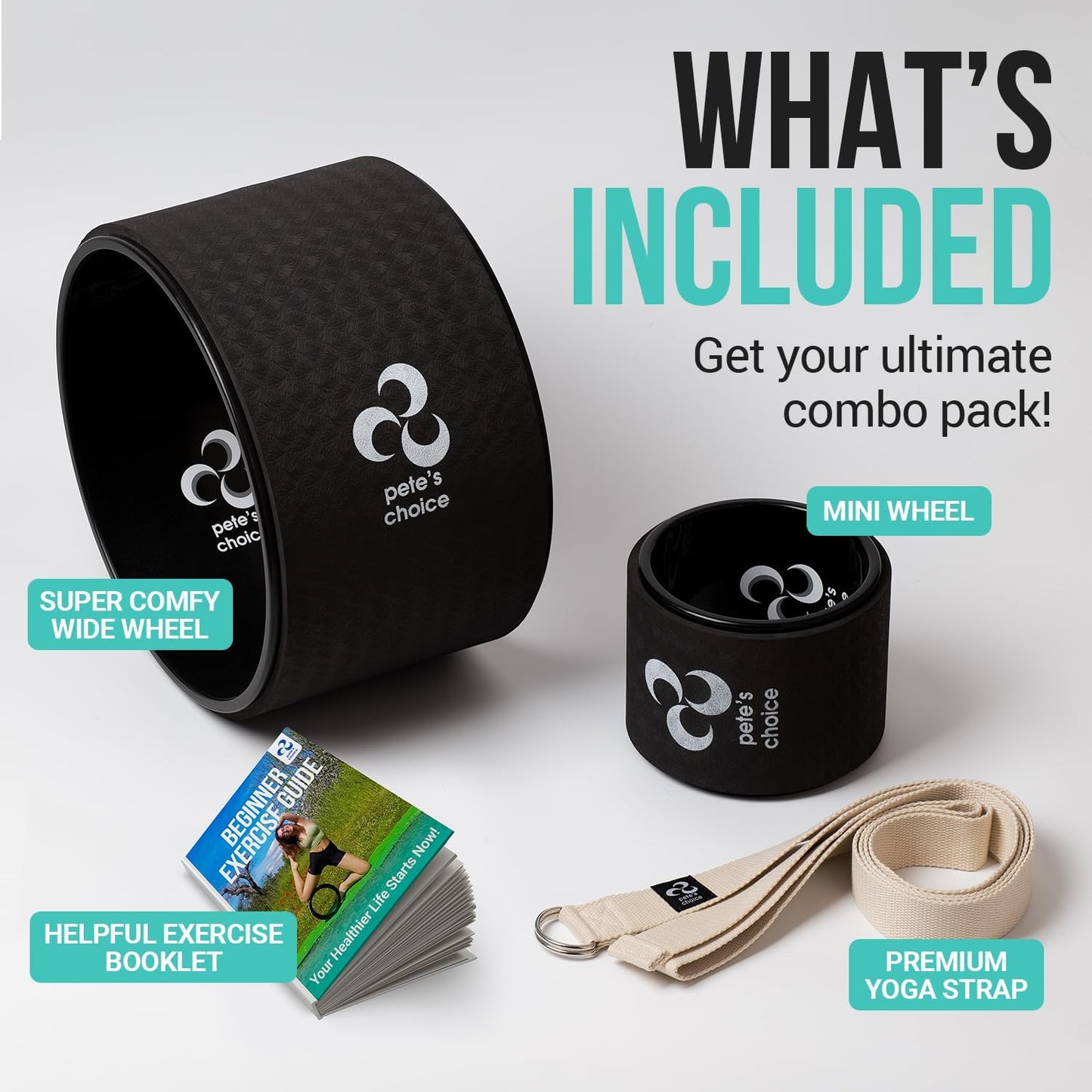 Yoga-Rad Set, Breit + Klein + Gurt