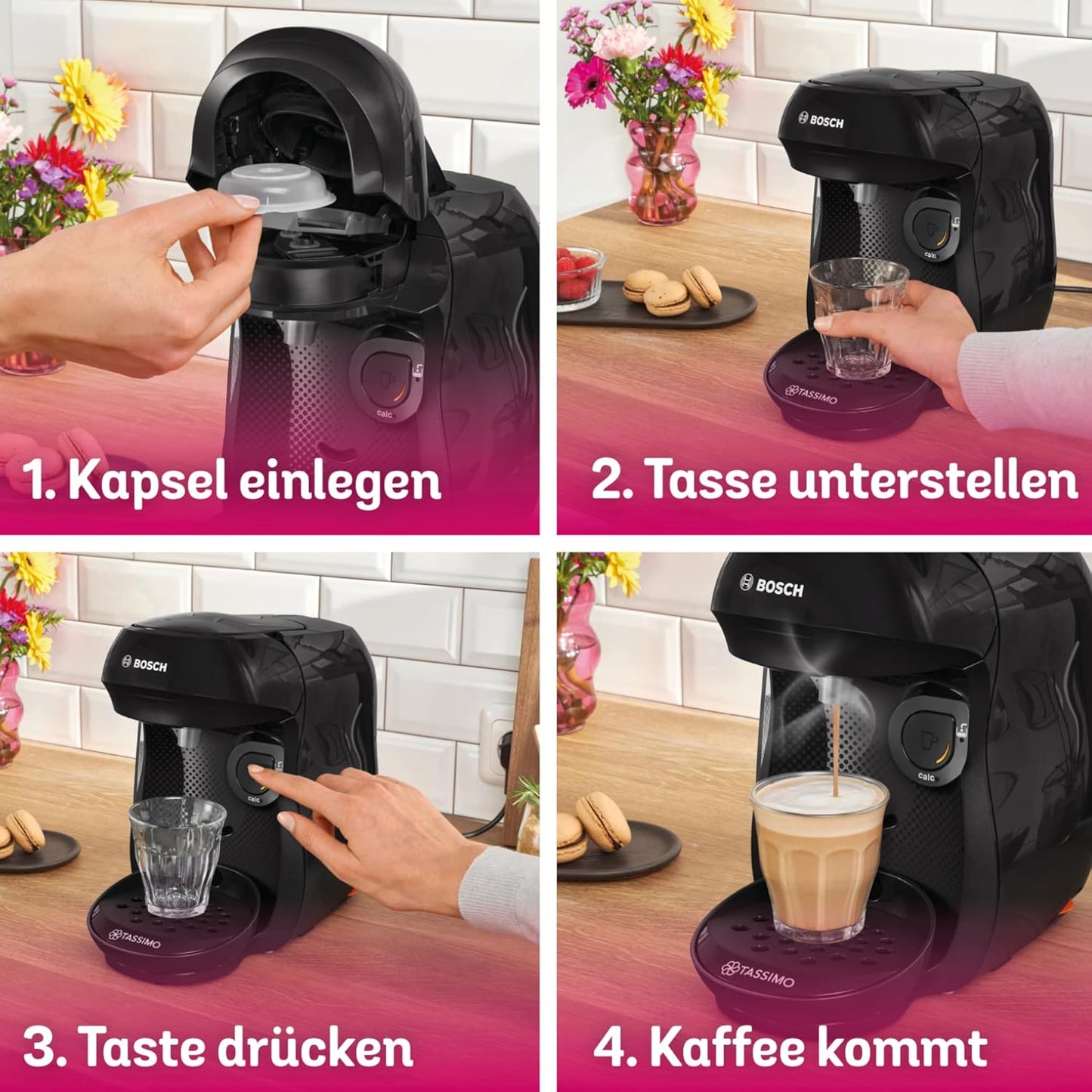 Kapselmaschine Tassimo happy friendly, Schwarz Inkl. Entkalker