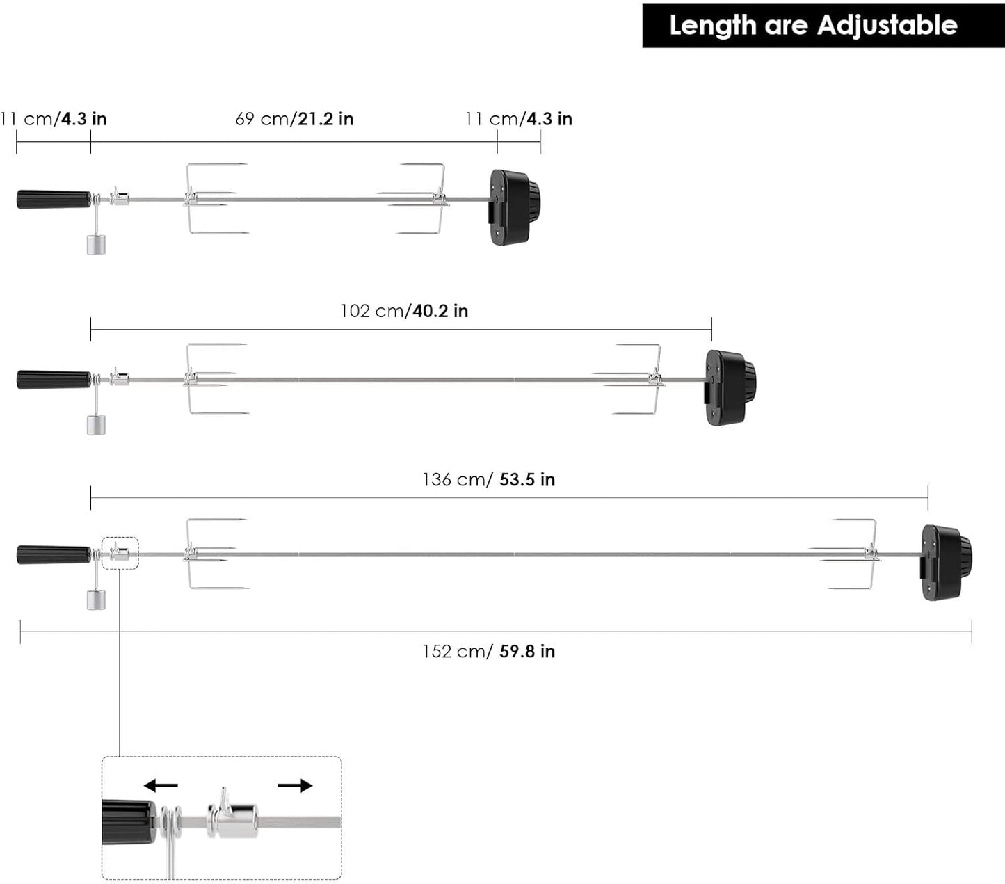 Elektrischer Grillspiess längenverstellbar, 69cm