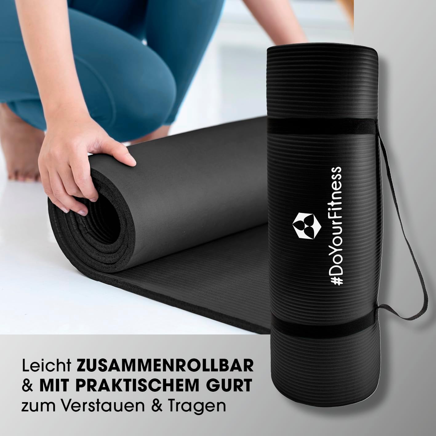 Rutschfeste Fitnessmatte, 183 x 61 x 1 cm schwarz