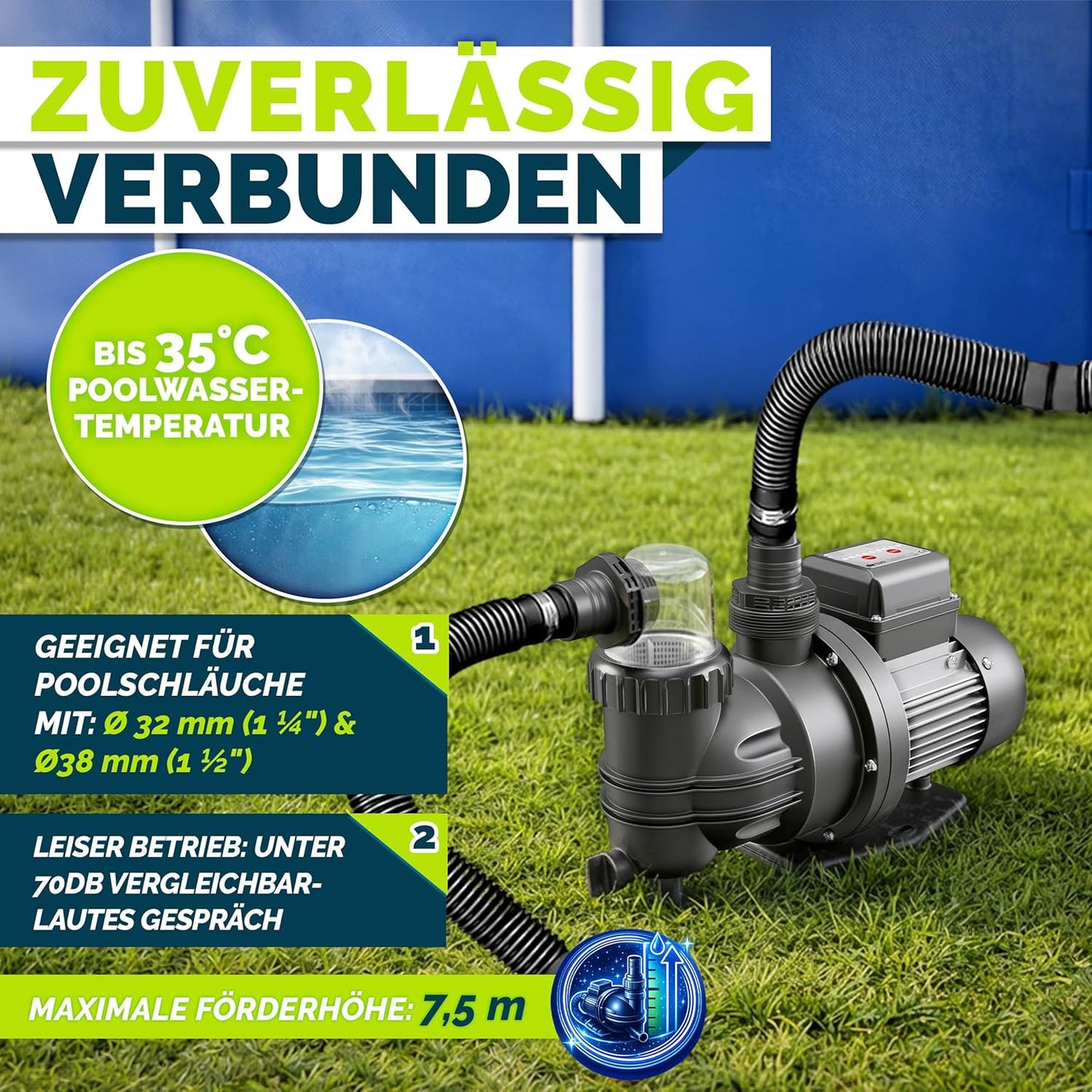 Selbstansaugende Poolpumpe mit Timer, Mit Timer 7.000 L/h - bis 22 m³ Pools