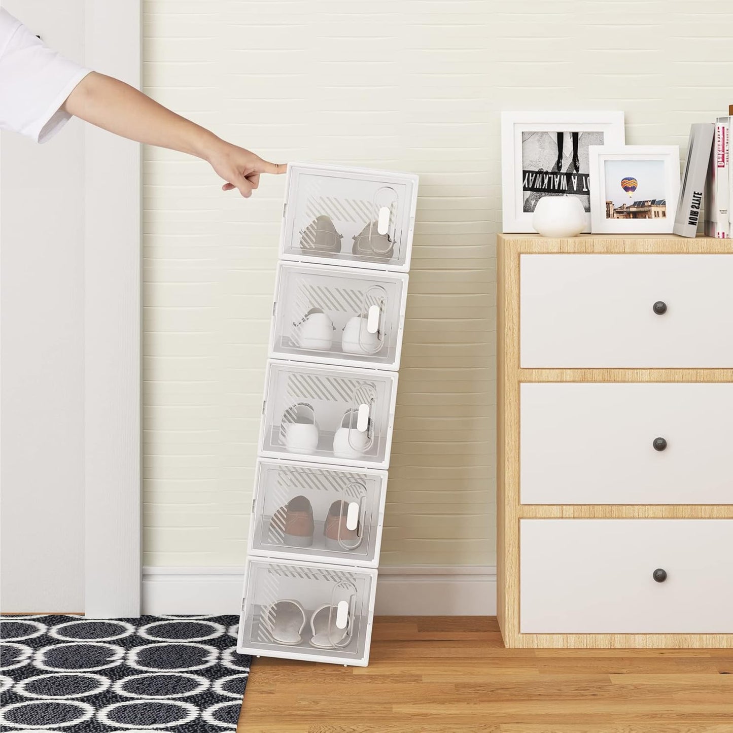 Stapelbares Schuhregal mit 18 Boxen, Transparent+weiß 18er 35x19x25 cm