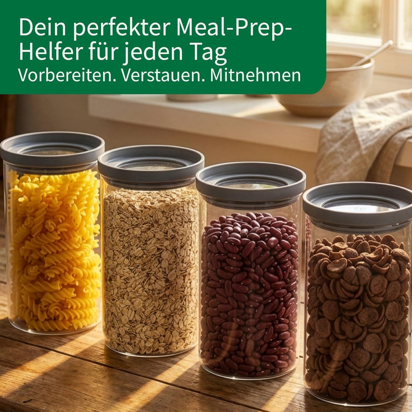 Vorratsbehälter-Set mit Glasdeckel, 4 x 1,5L