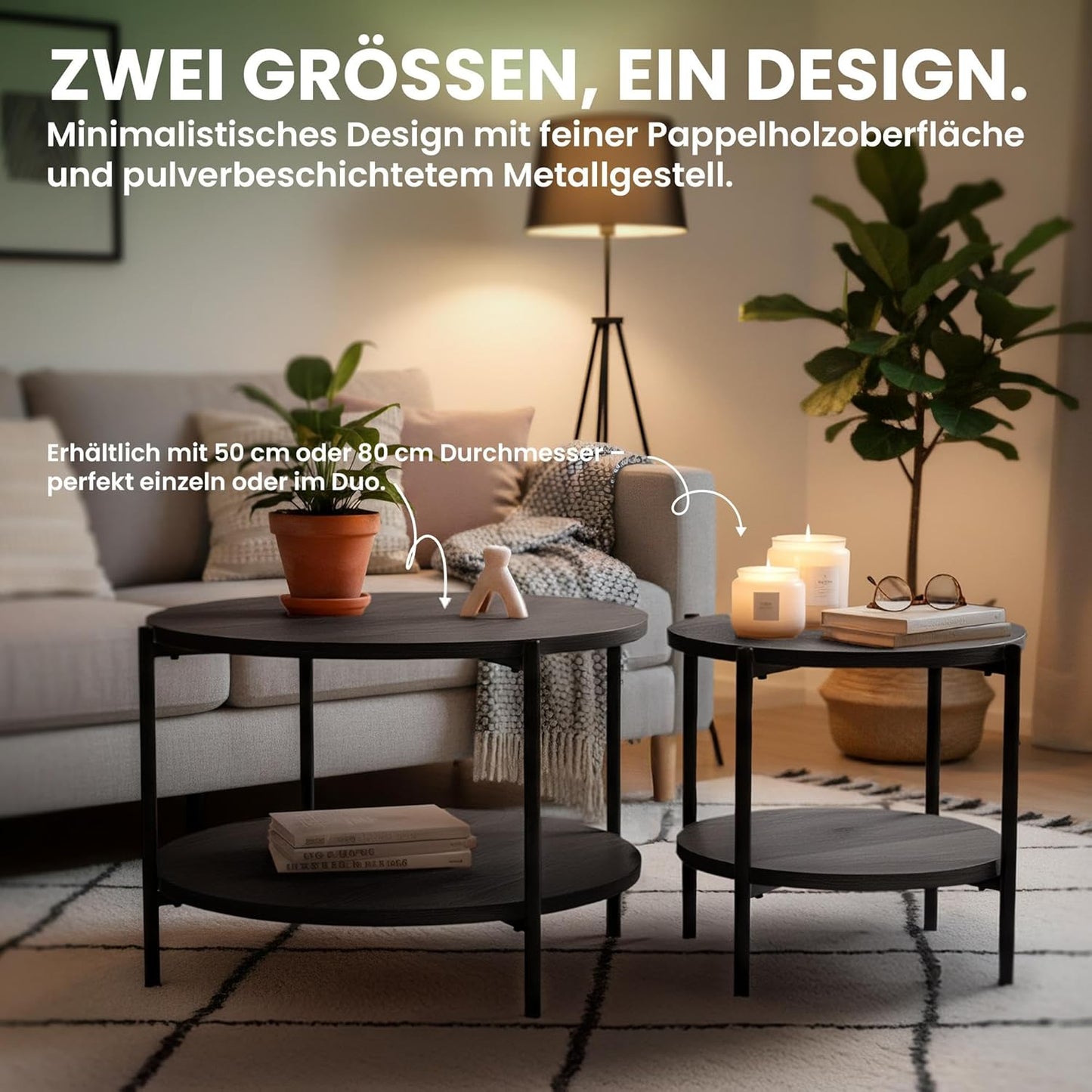 Runder Couchtisch Edduma, Ø 80 cm Grau