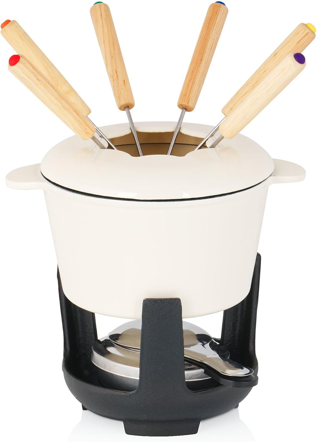 Gusseisen Fondue-Set für 6 Personen, Creme Emailliert